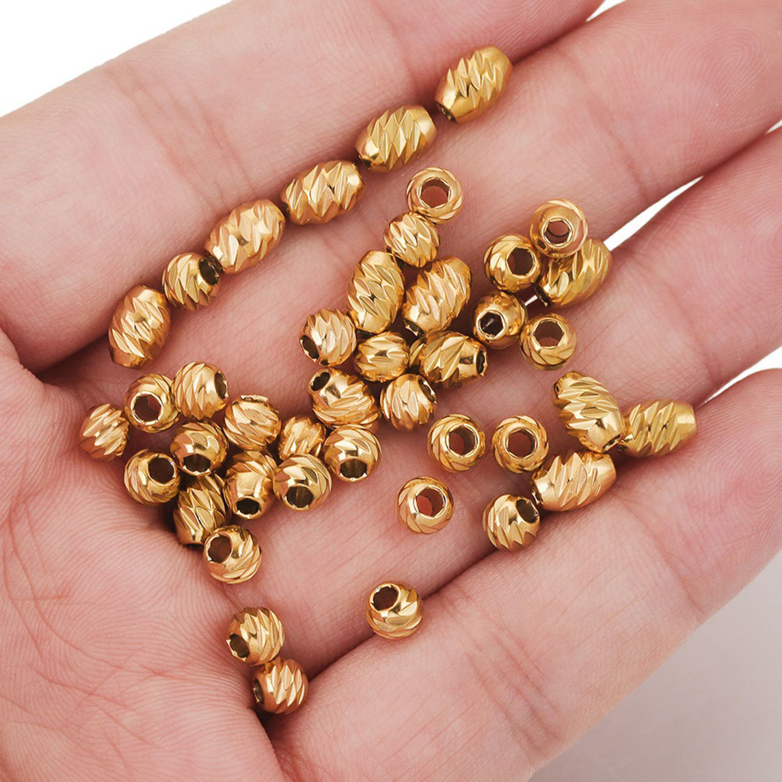 Image de 5 Pcs Perles pour DIY Fabrication de Bijoux en 304 Acier Inoxydable Respectueux de la Nature Géométrique Motif Sculpté Trou: env. 2mm