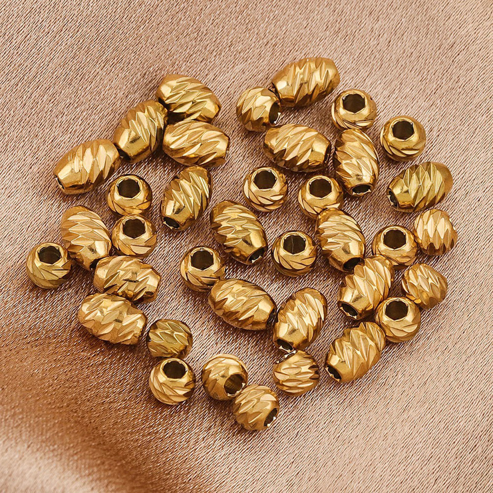 Image de 5 Pcs Perles pour DIY Fabrication de Bijoux en 304 Acier Inoxydable Respectueux de la Nature Géométrique Motif Sculpté Trou: env. 2mm