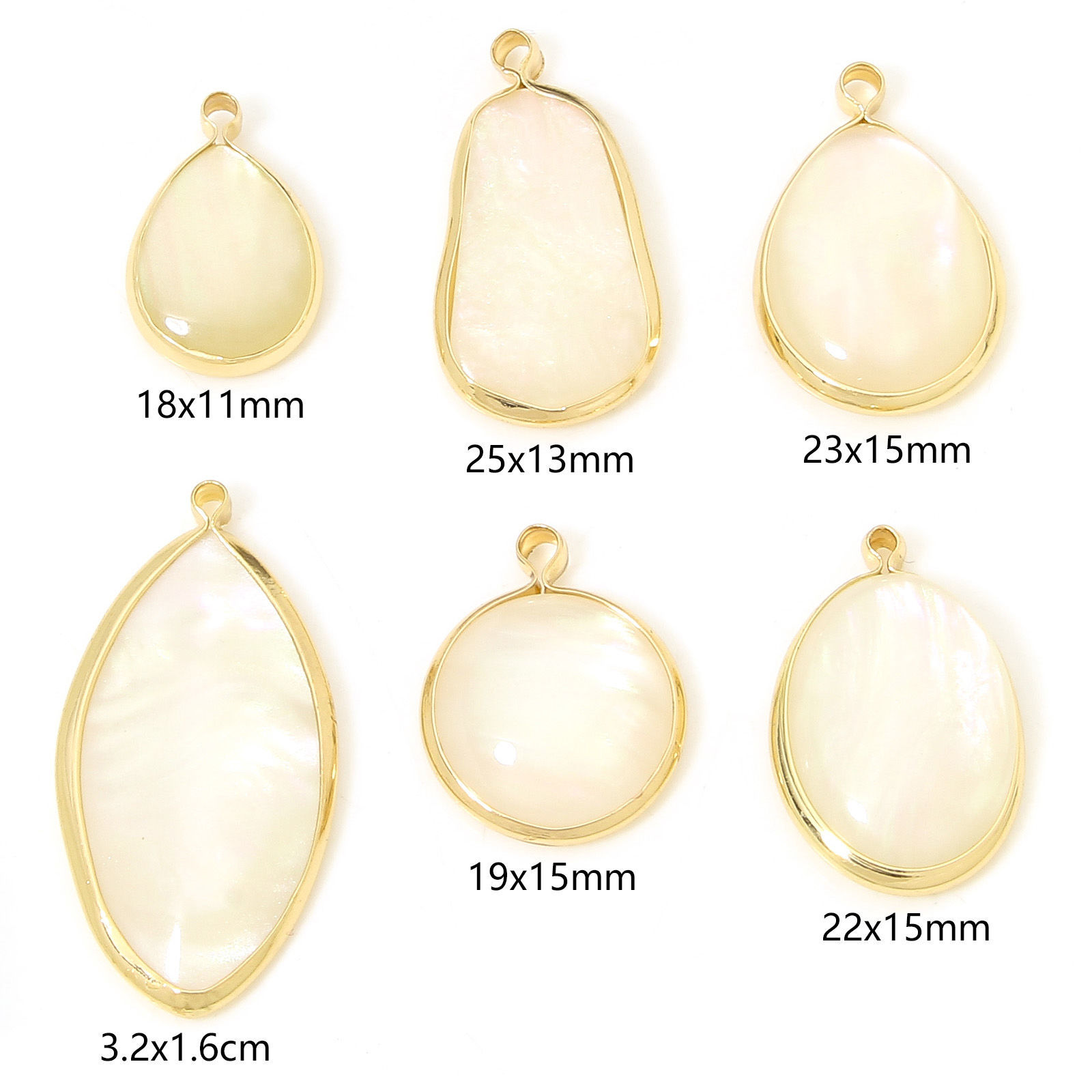 Picture of Natural Shell & Brass Geometric Charms Gold Plated