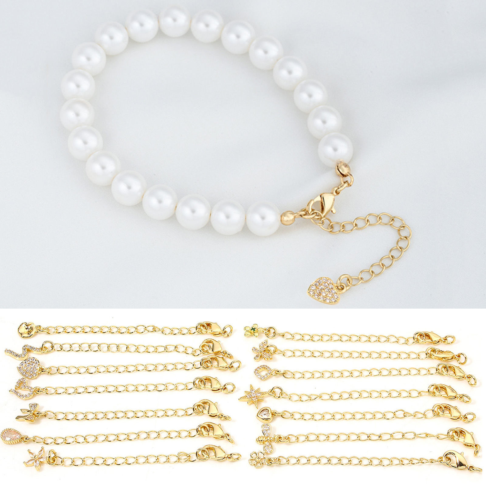 Imagen de 1 Unidad Respetuoso del Medio Ambiente Latón Excensor de Cadena 14K Oro Real Chappado Micro Pave Claro Circón Artificial 5cm longitud