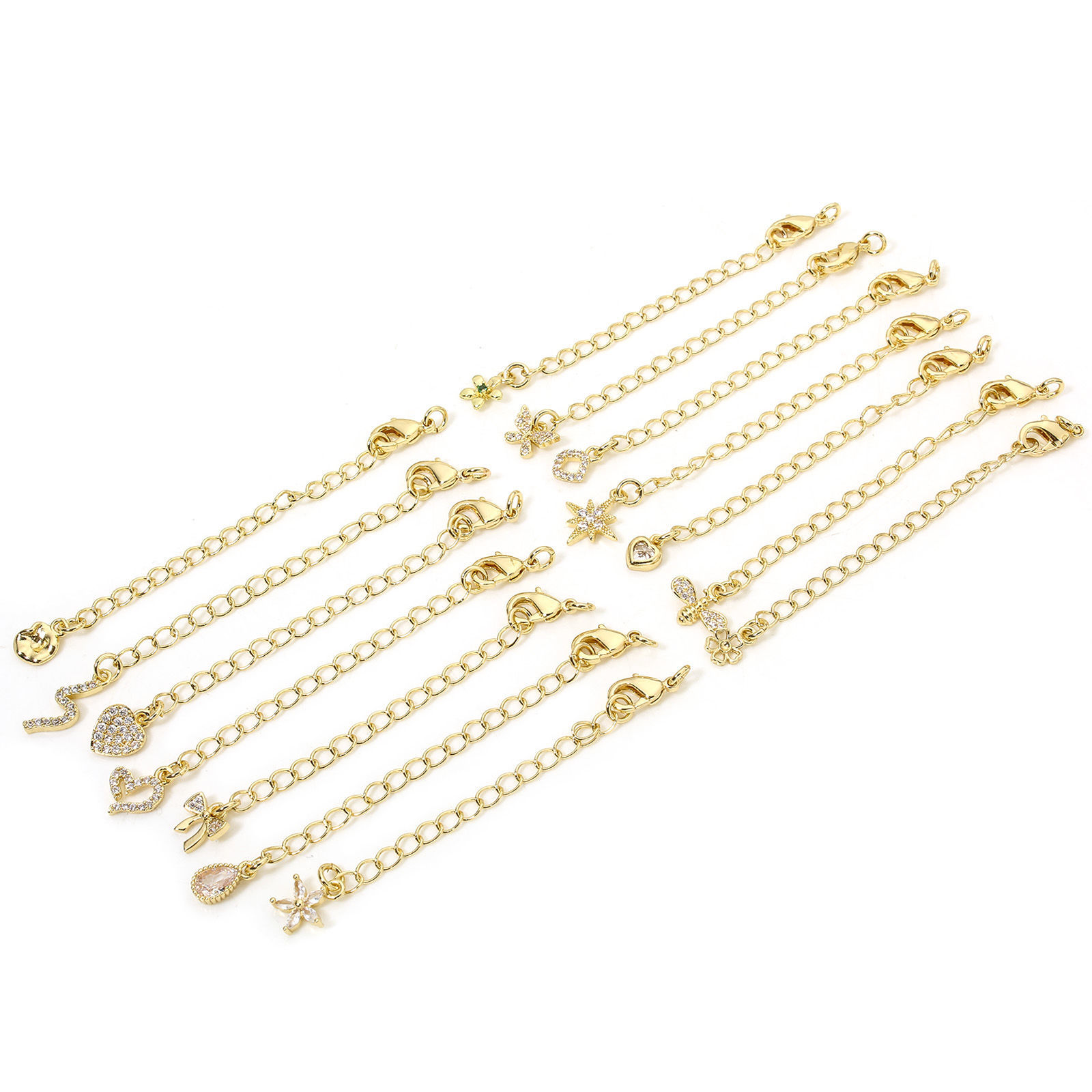 Imagen de 1 Unidad Respetuoso del Medio Ambiente Latón Excensor de Cadena 14K Oro Real Chappado Micro Pave Claro Circón Artificial 5cm longitud