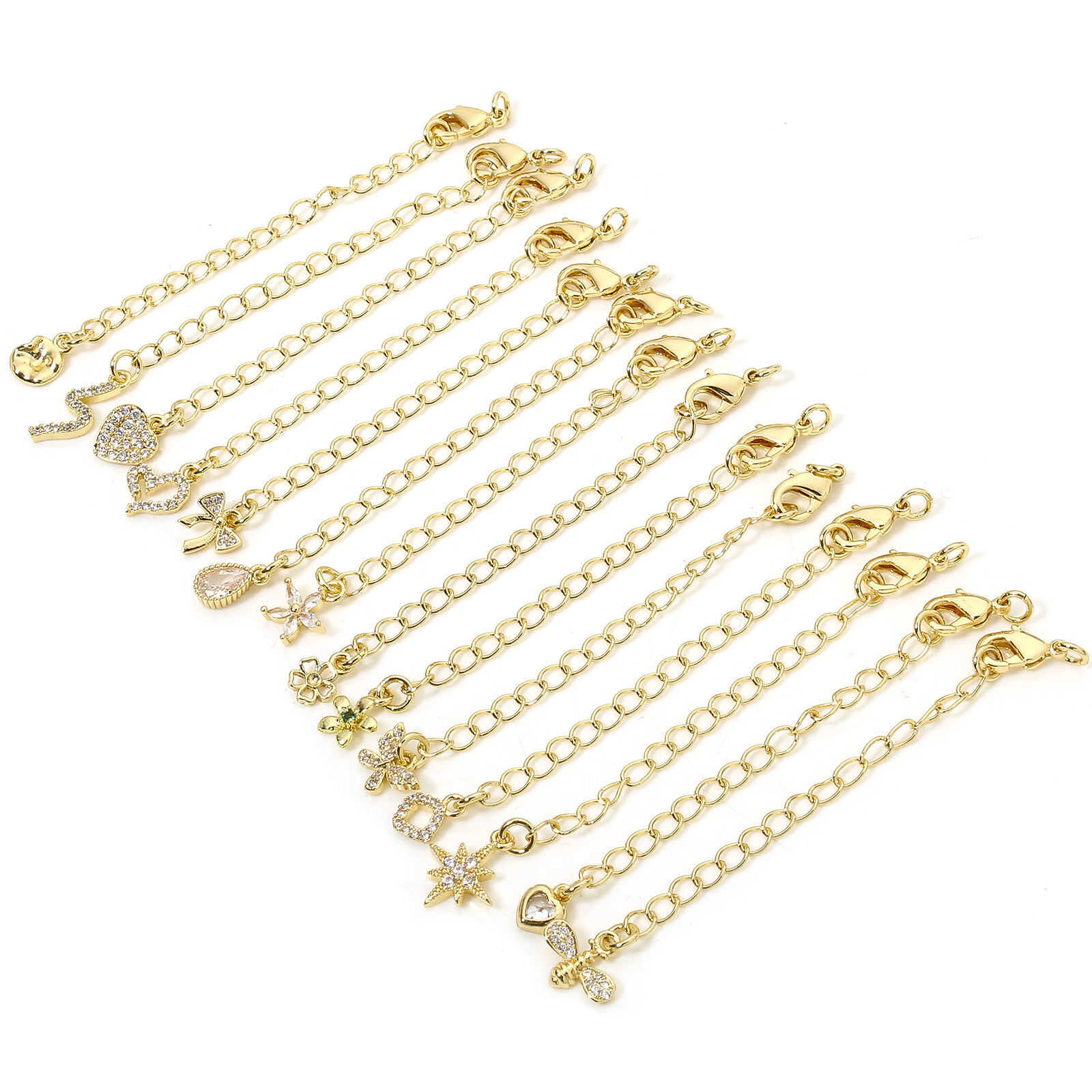 Imagen de 1 Unidad Respetuoso del Medio Ambiente Latón Excensor de Cadena 14K Oro Real Chappado Micro Pave Claro Circón Artificial 5cm longitud