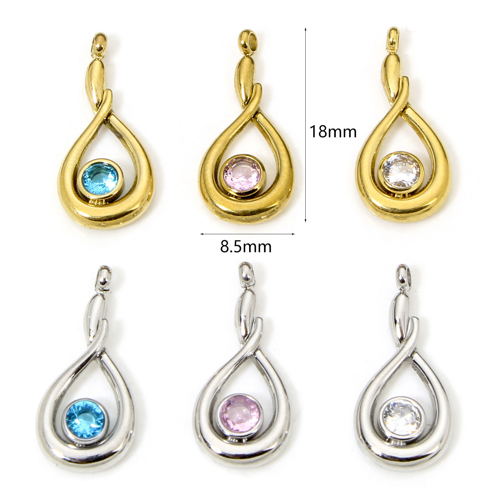 Image de 1 Pièce Breloques en 304 Acier Inoxydable Placage Sous Vide Écologique Élégant Goutte d'Eau Creux à Strass Coloré