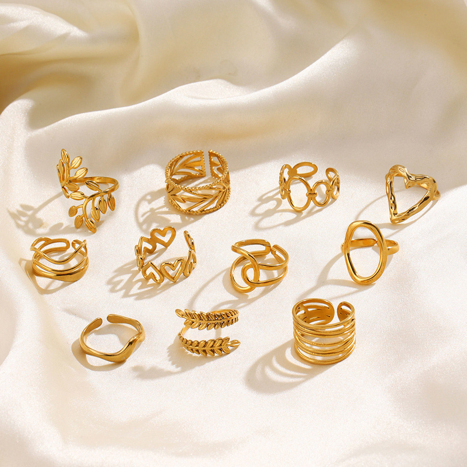 Picture of Eco-friendly Stylish Simple 18K Gold Plated 304 Stainless Steel Open Geometric Heart Rings For Women Party
