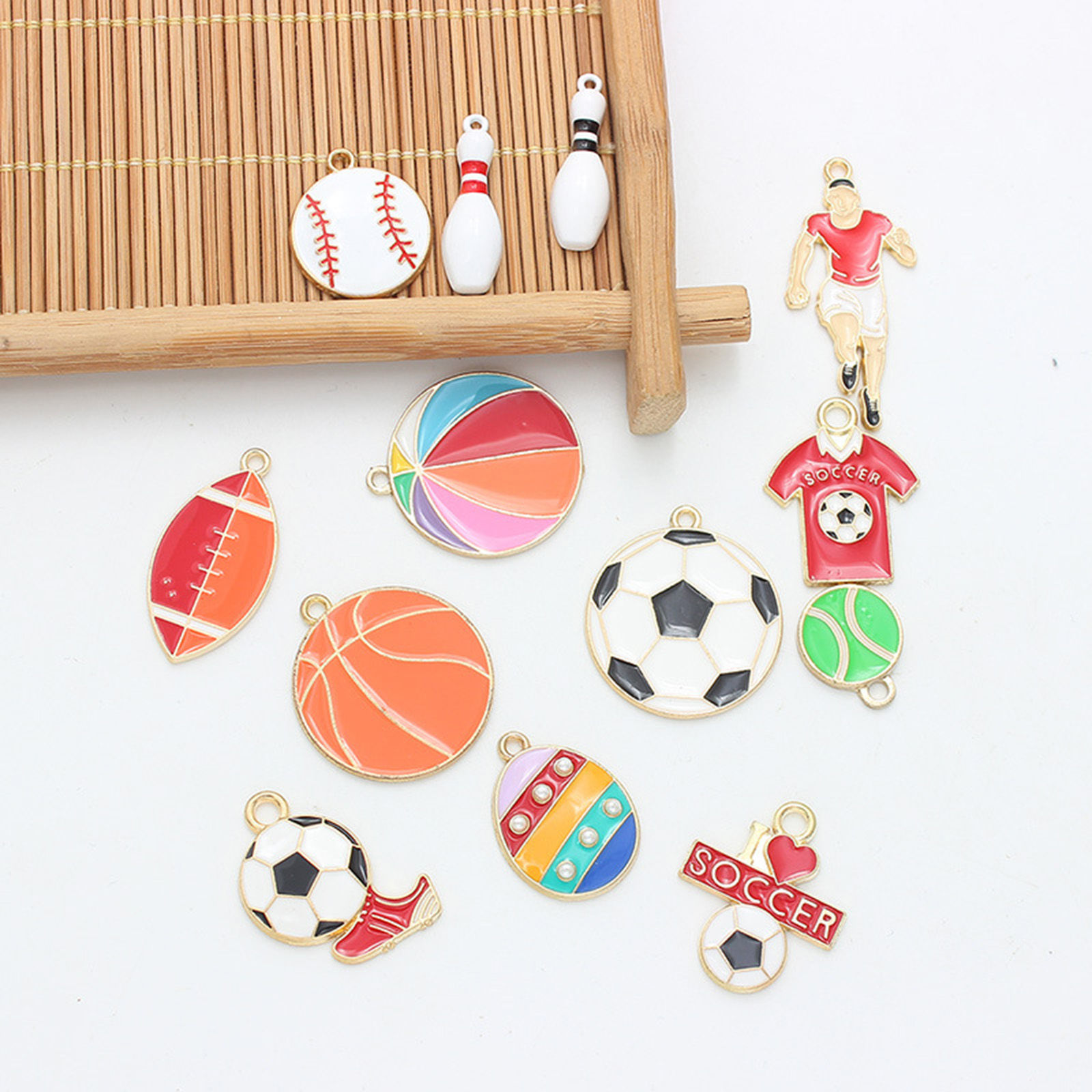 Picture of Zinc Based Alloy Sport Charms Gold Plated Multicolor Football Enamel