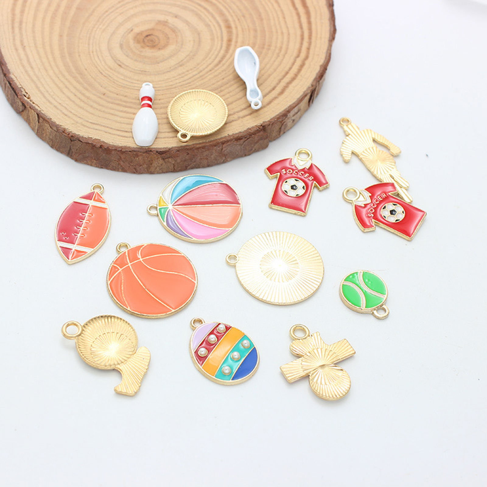 Picture of Zinc Based Alloy Sport Charms Gold Plated Multicolor Football Enamel