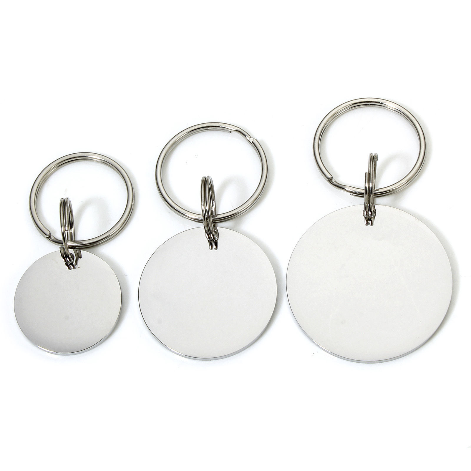 Picture of 304 Stainless Steel Pet ID Dog Collar Name Tag Blank Stamping Tags Keychain & Keyring Silver Tone Round Disc Mirror Polishing