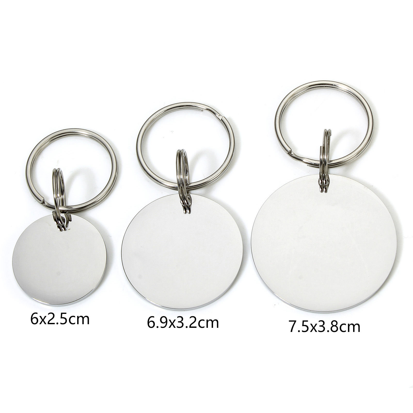 Picture of 304 Stainless Steel Pet ID Dog Collar Name Tag Blank Stamping Tags Keychain & Keyring Silver Tone Round Disc Mirror Polishing