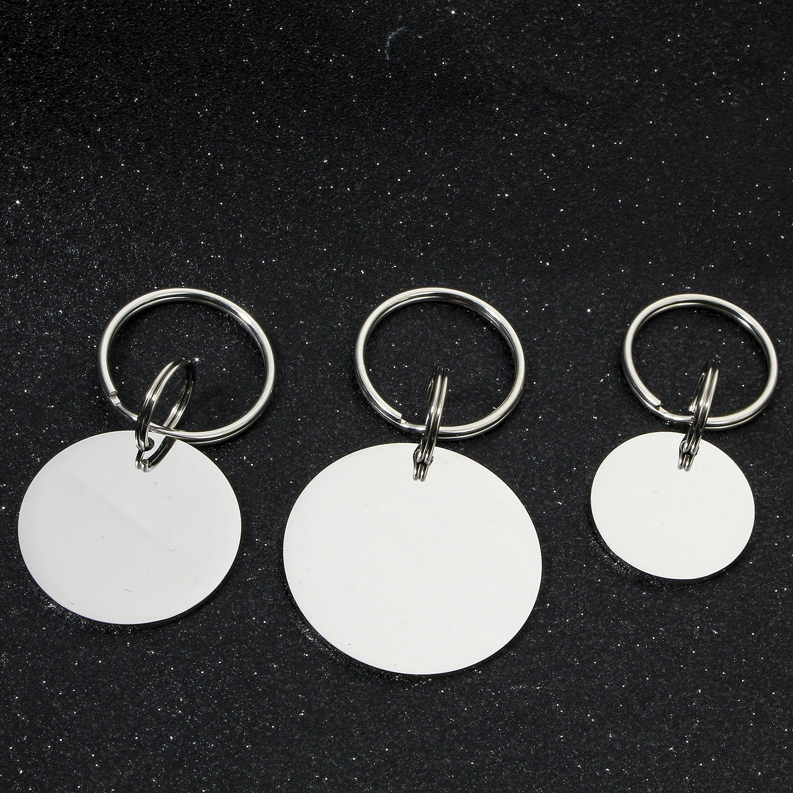 Picture of 304 Stainless Steel Pet ID Dog Collar Name Tag Blank Stamping Tags Keychain & Keyring Silver Tone Round Disc Mirror Polishing