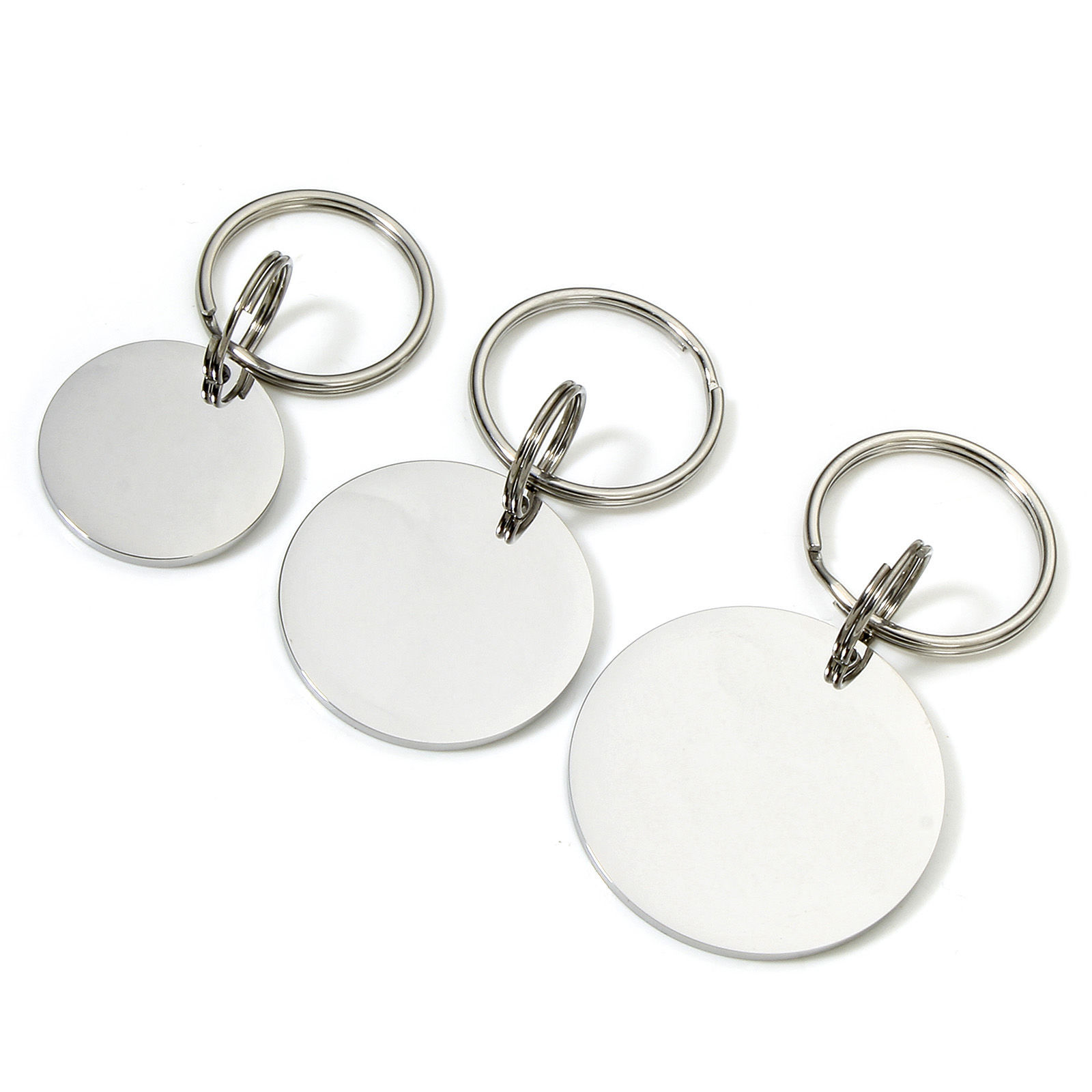 Picture of 304 Stainless Steel Pet ID Dog Collar Name Tag Blank Stamping Tags Keychain & Keyring Silver Tone Round Disc Mirror Polishing