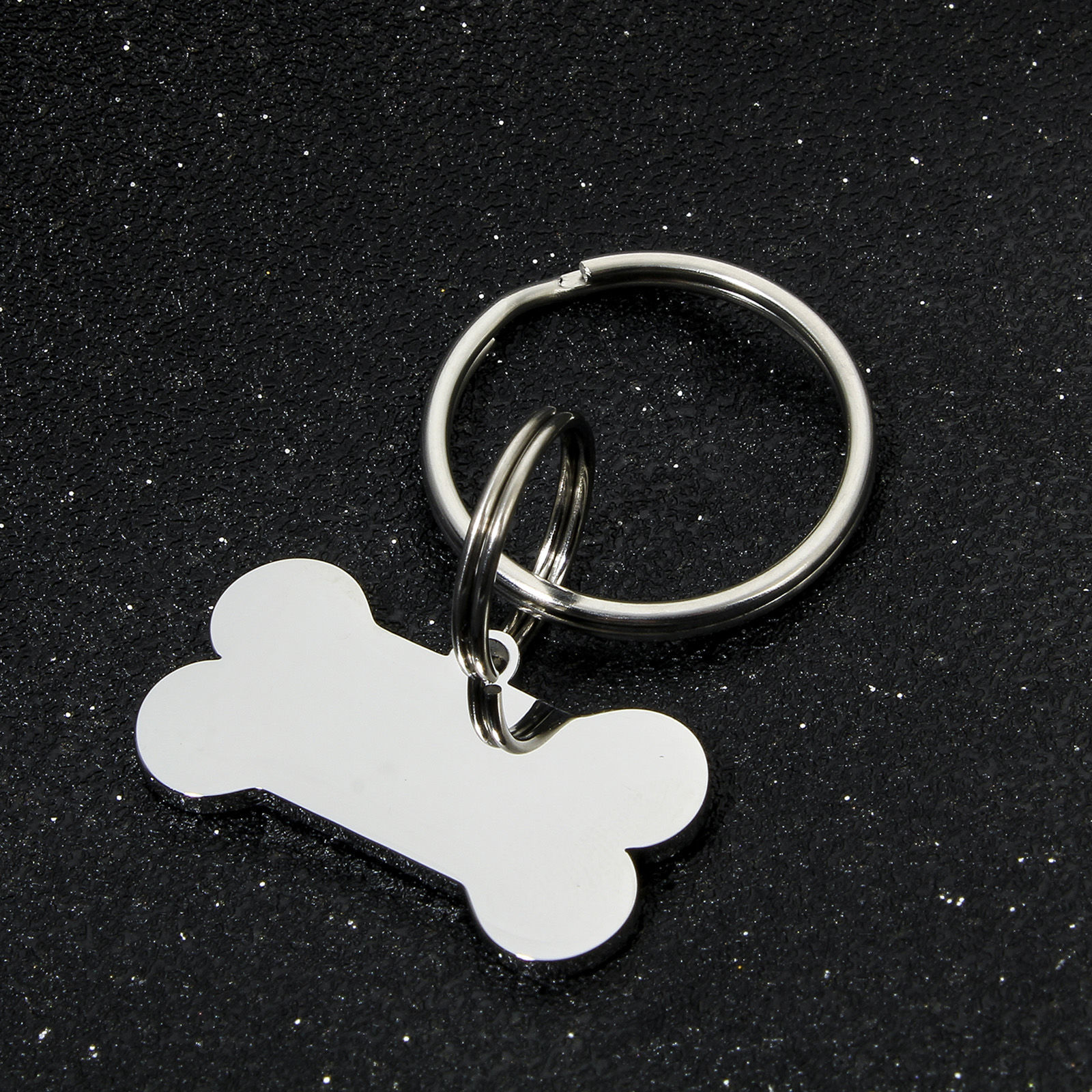 Picture of 304 Stainless Steel Pet ID Dog Collar Name Tag Blank Stamping Tags Keychain & Keyring Silver Tone Bone Mirror Polishing