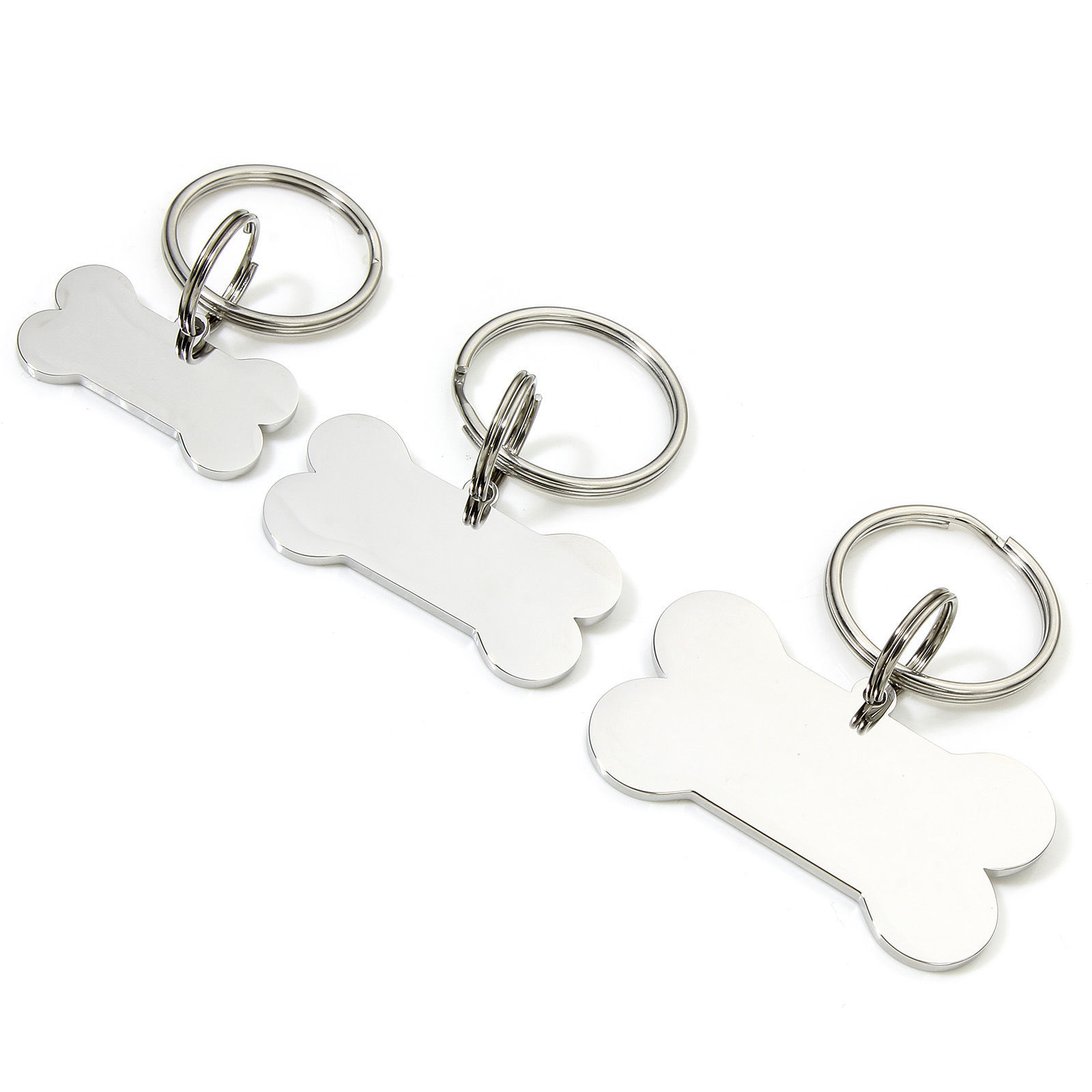 Picture of 304 Stainless Steel Pet ID Dog Collar Name Tag Blank Stamping Tags Keychain & Keyring Silver Tone Bone Mirror Polishing