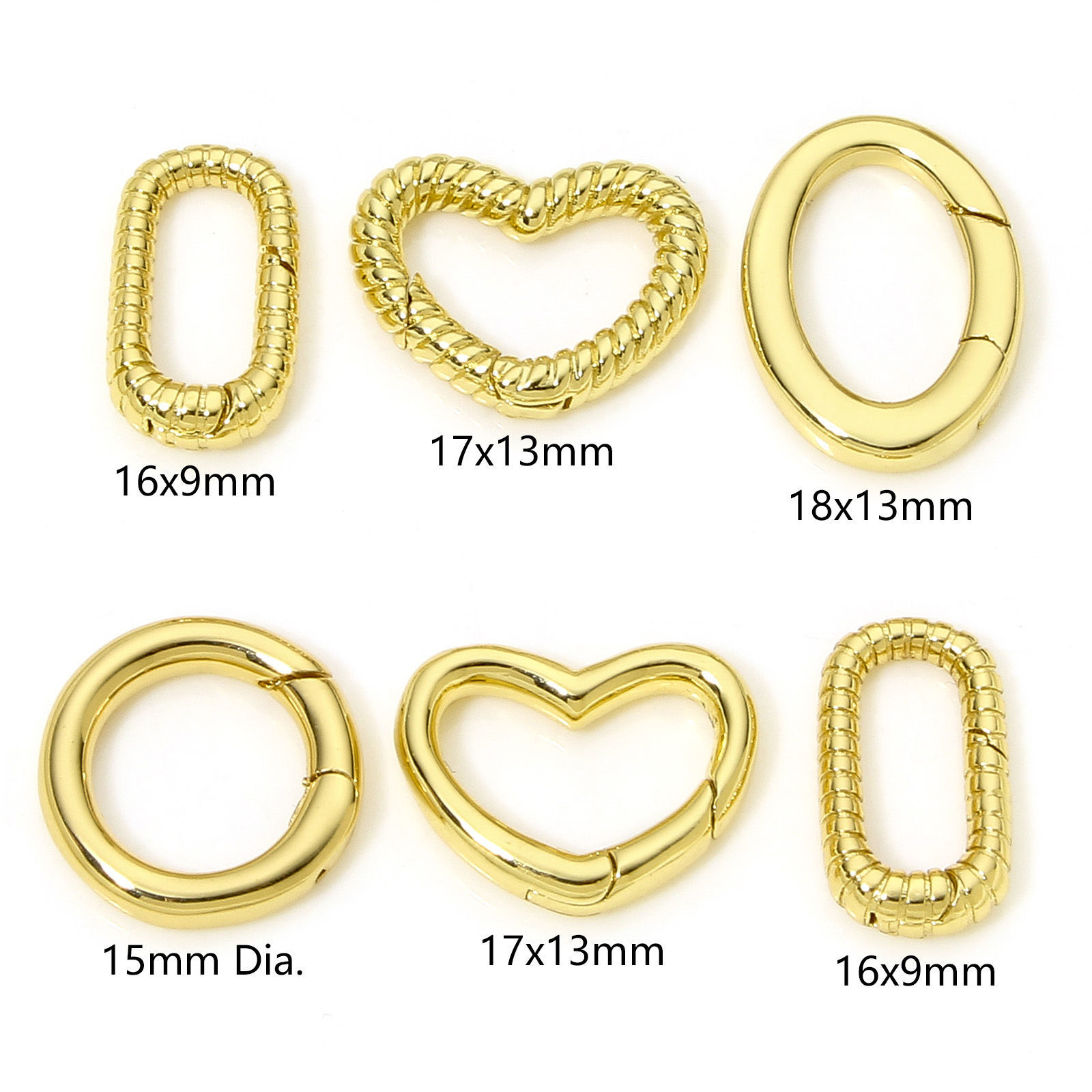 Imagen de 1 Unidad Respetuoso del Medio Ambiente Latón Bolt Spring Ring Clasp Trenzado Rectángulo 18K Oro lleno