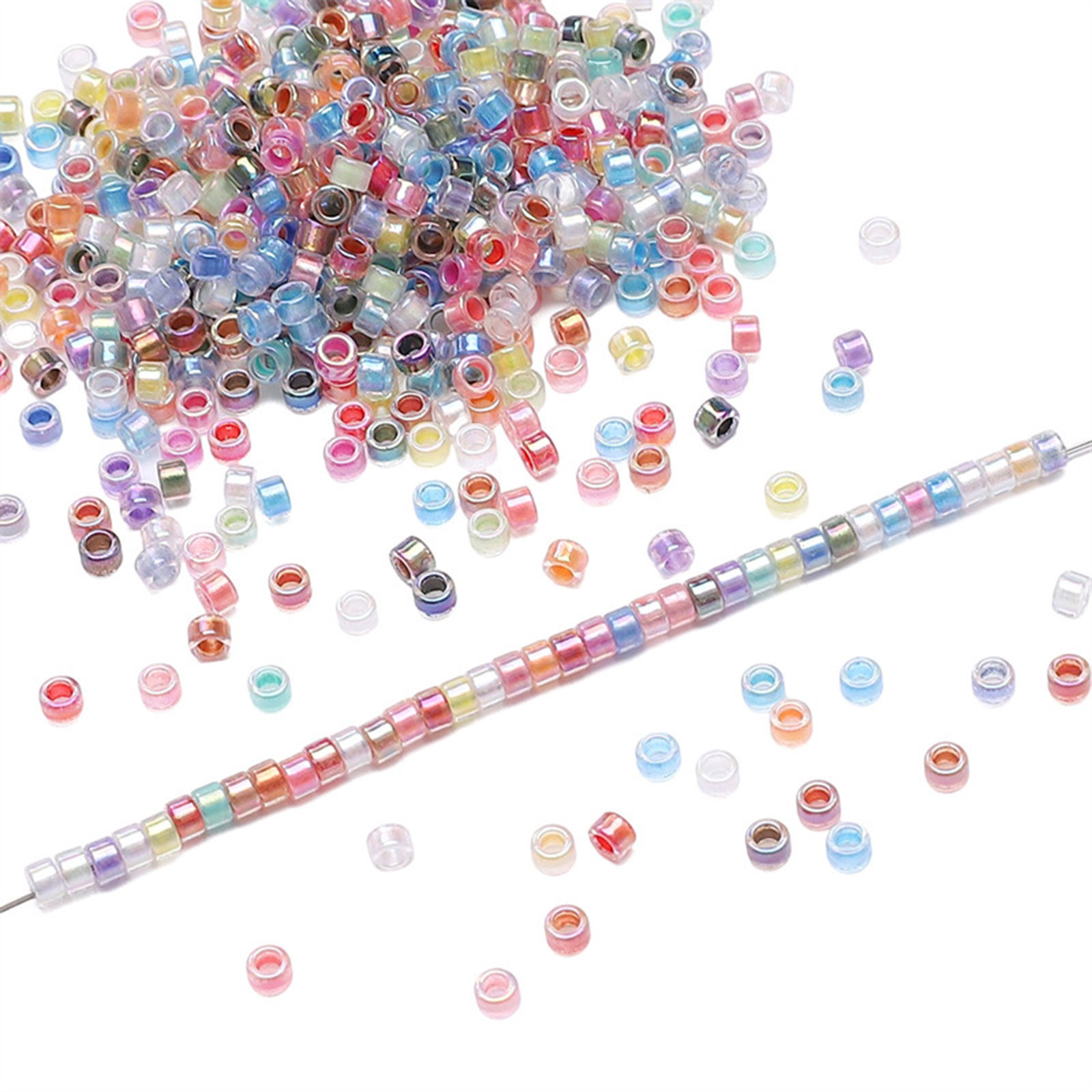 Picture of 10 Grams (Approx 70 PCs/Gram) Glass Seed Beads Round Bugle Multicolor Pearlized About 2.5mm Dia.