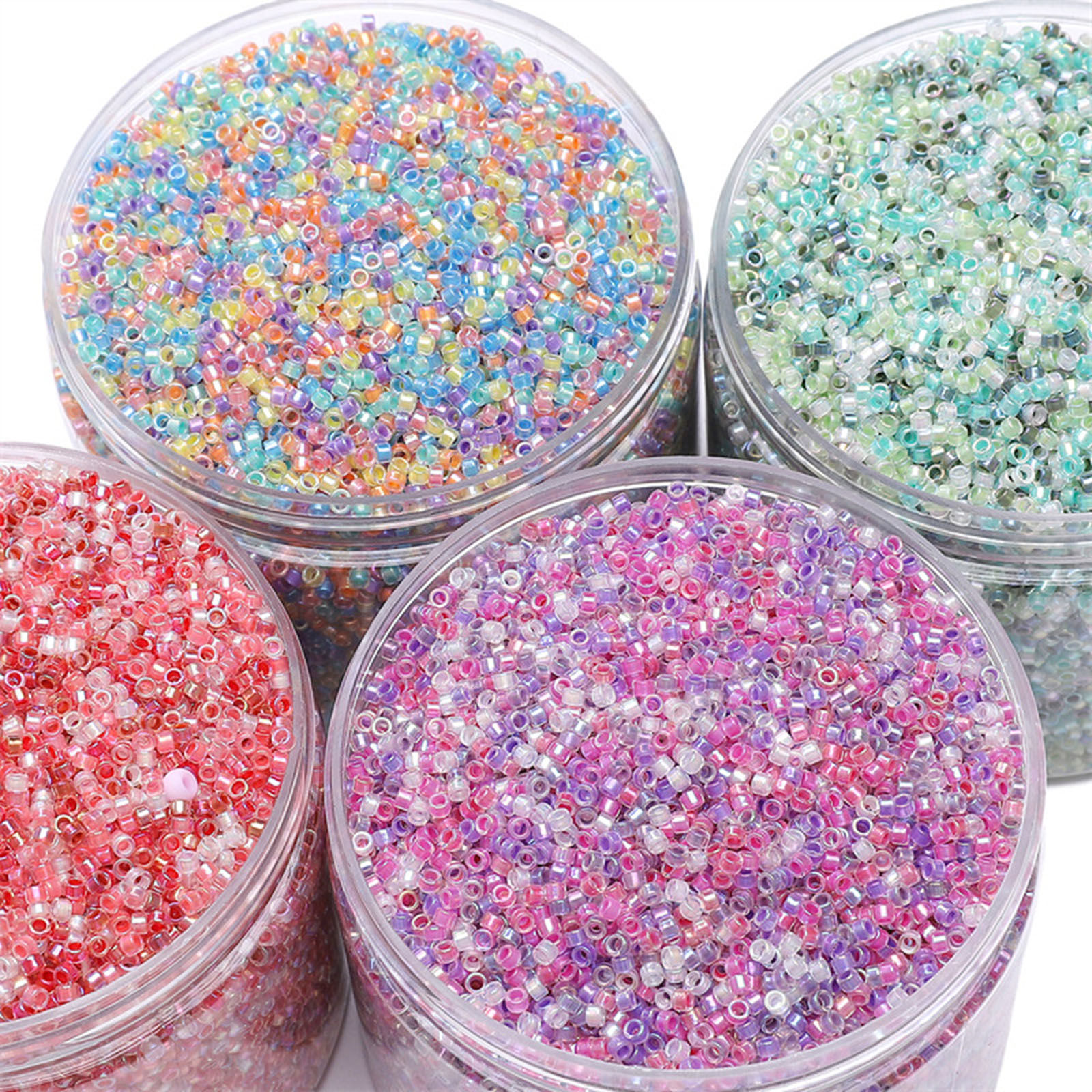 Picture of 10 Grams (Approx 70 PCs/Gram) Glass Seed Beads Round Bugle Multicolor Pearlized About 2.5mm Dia.