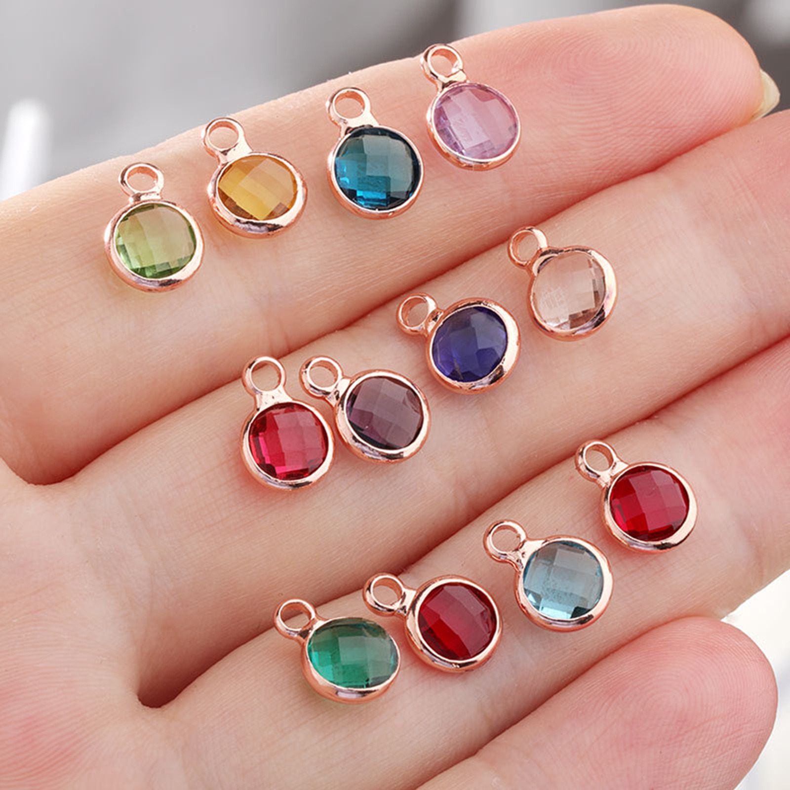 Picture of Brass & Glass Birthstone Charms Multicolor Round 6mm Dia.