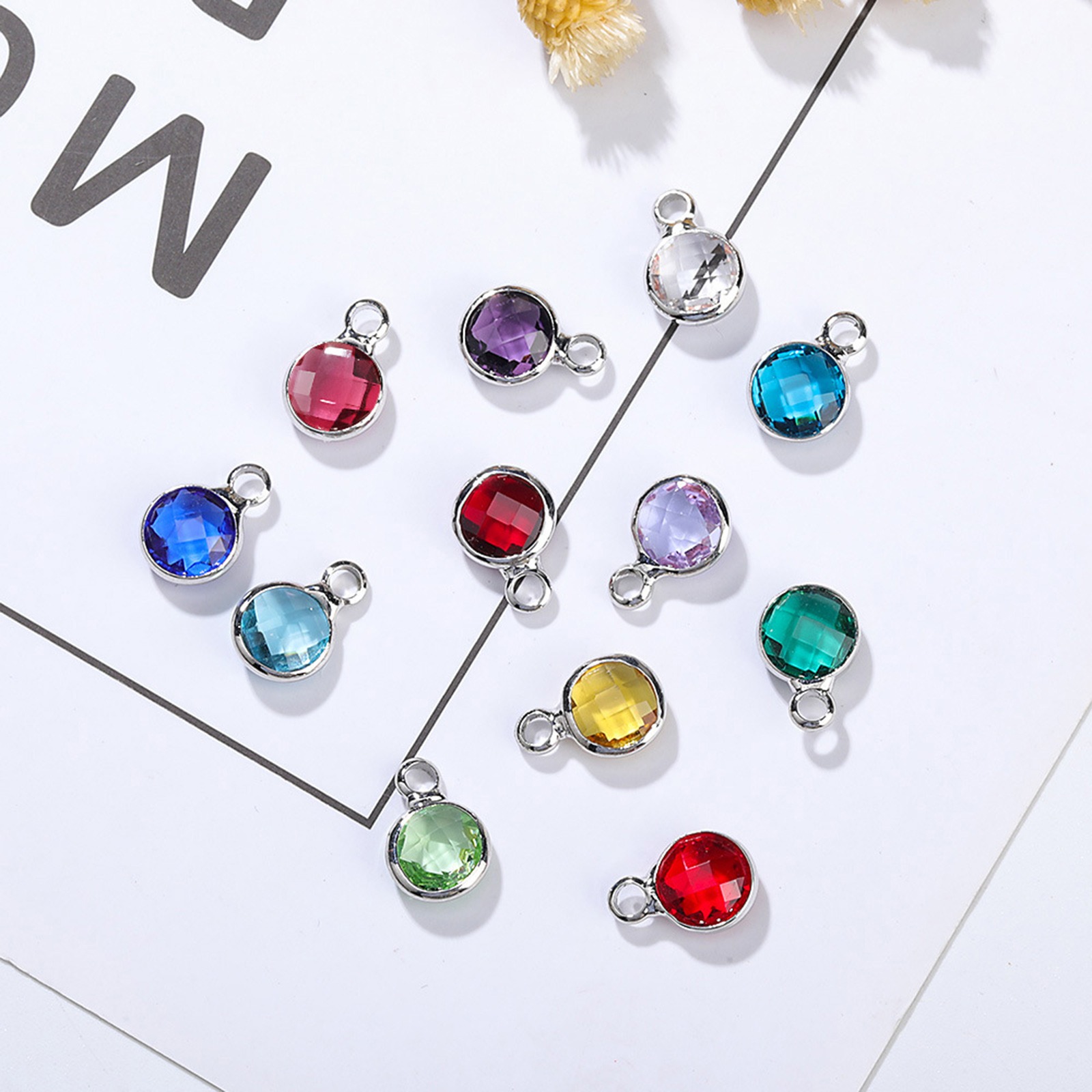 Picture of Brass & Glass Birthstone Charms Multicolor Round 6mm Dia.
