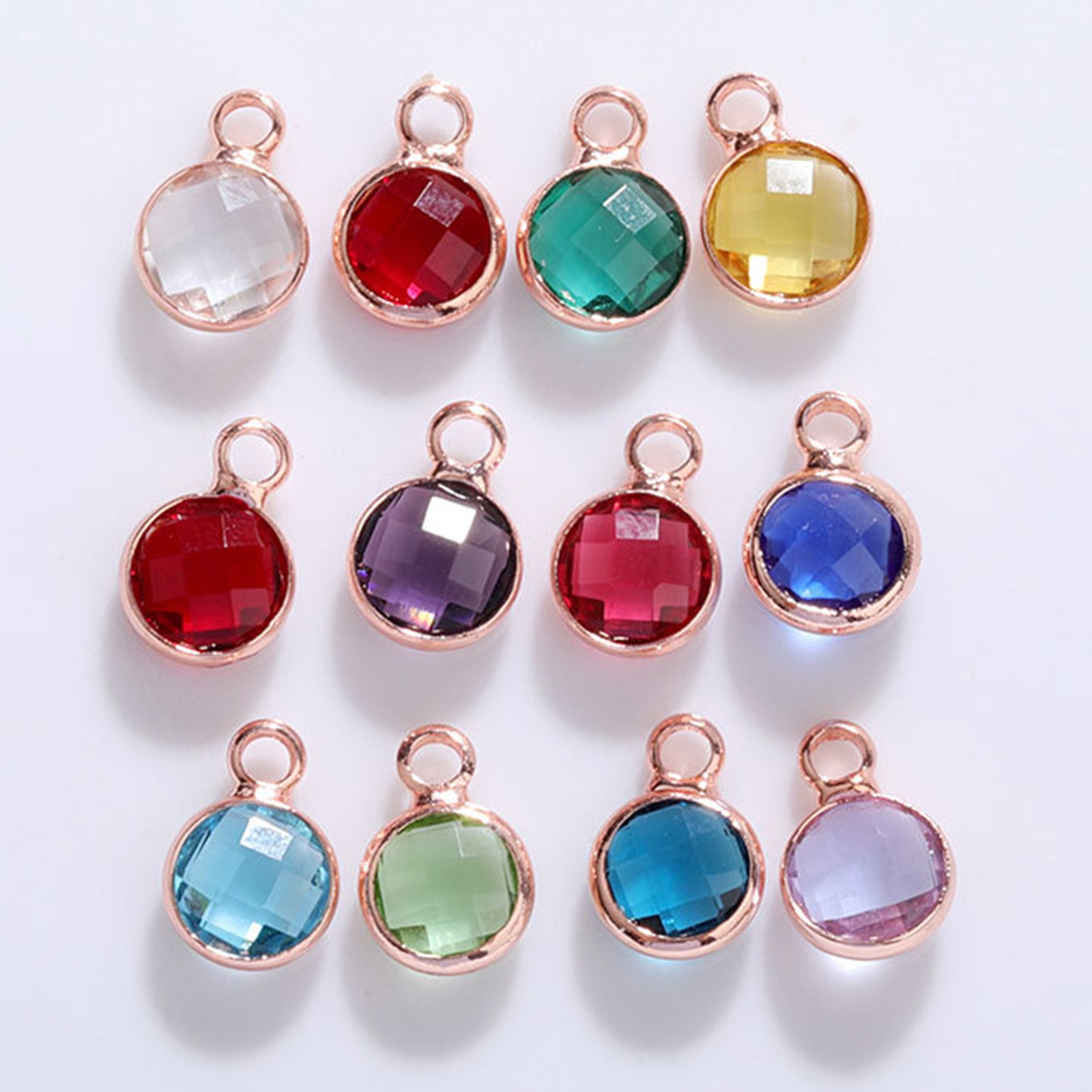 Picture of Brass & Glass Birthstone Charms Multicolor Round 6mm Dia.
