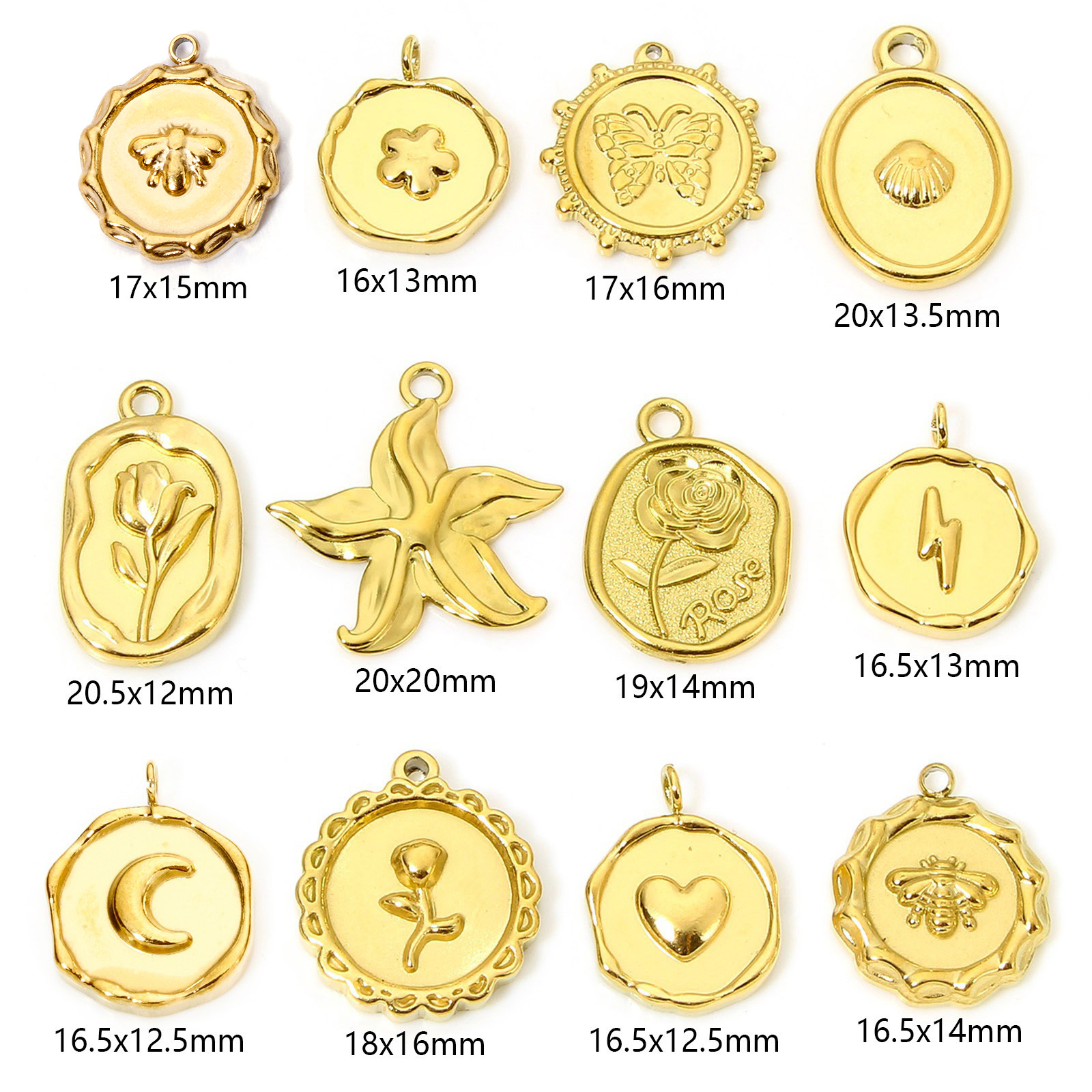Picture of Vacuum Plating 304 Stainless Steel Stylish Charms Gold Plated Round Moon