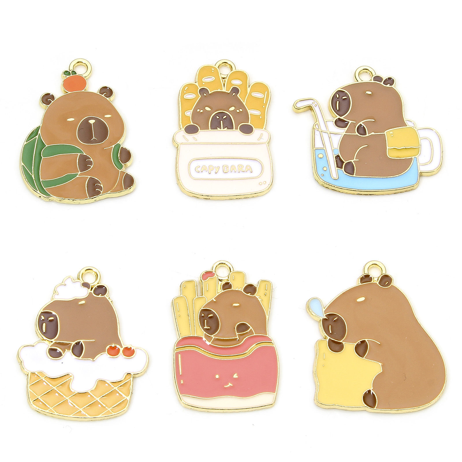 Picture of Zinc Based Alloy Charms Gold Plated Multicolor Capybara Animal Enamel
