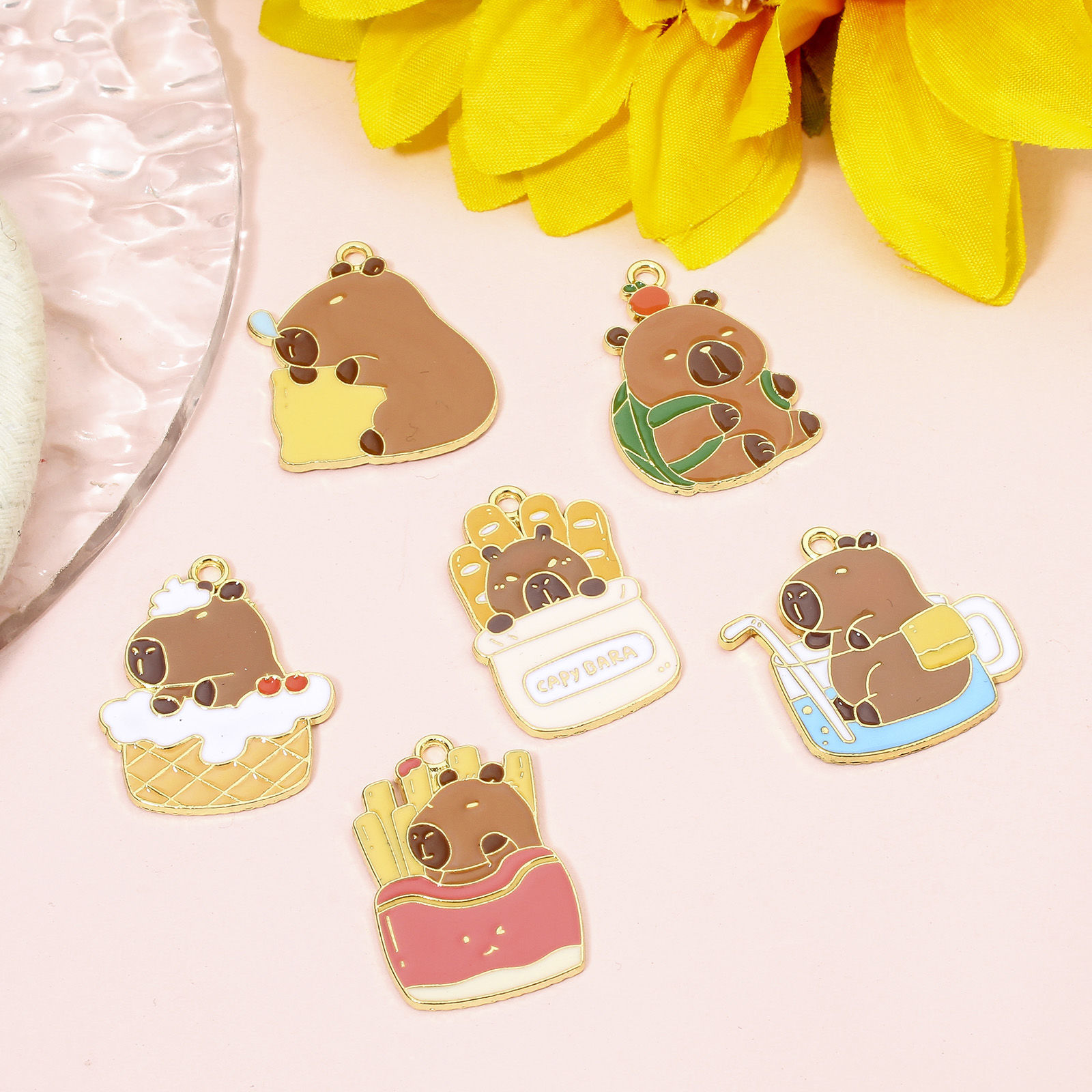 Picture of Zinc Based Alloy Charms Gold Plated Multicolor Capybara Animal Enamel