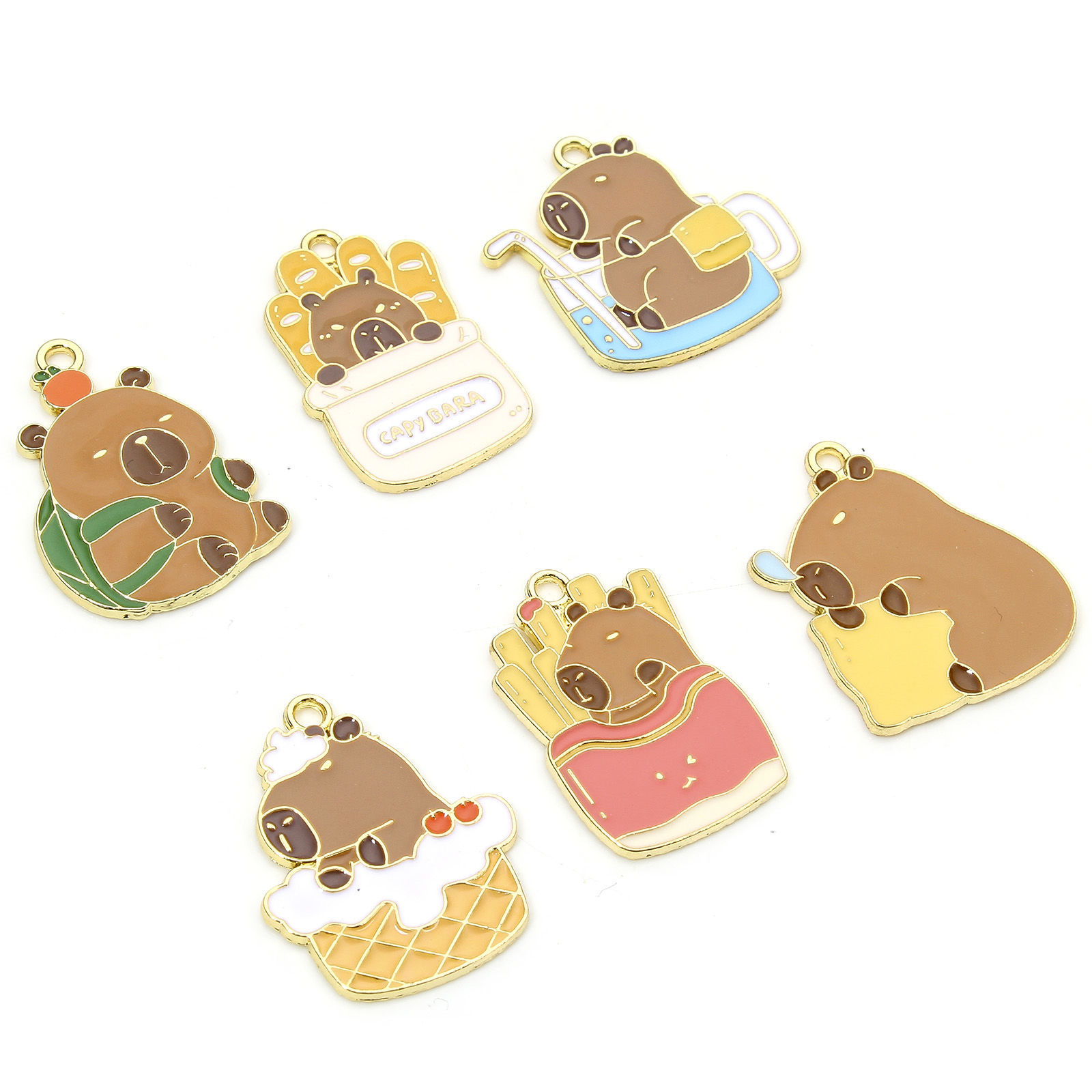 Picture of Zinc Based Alloy Charms Gold Plated Multicolor Capybara Animal Enamel