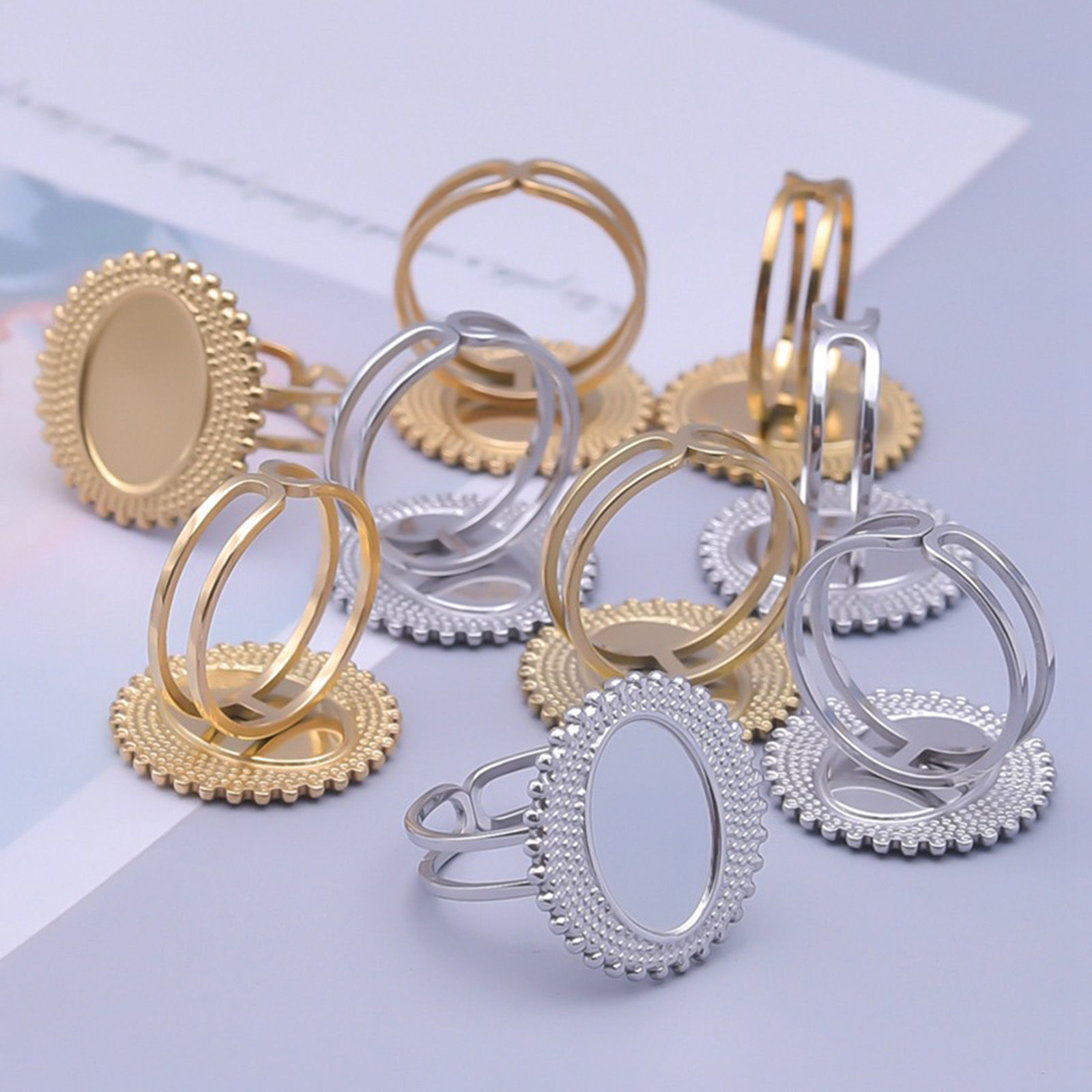 Picture of 304 Stainless Steel Open Adjustable Rings Cabochon Settings 17mm(US Size 6.5)