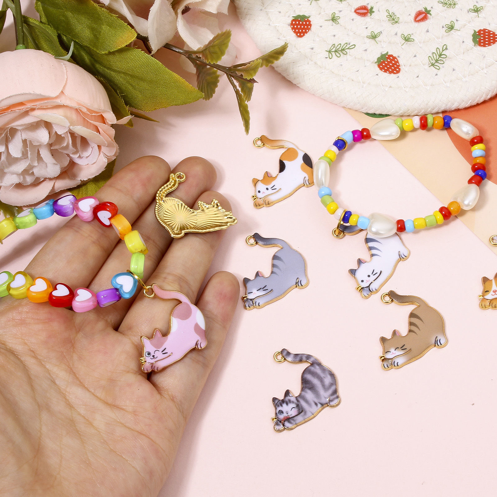 Picture of Zinc Based Alloy Charms Gold Plated Multicolor Cat Animal Animal Enamel 26mm x 25mm