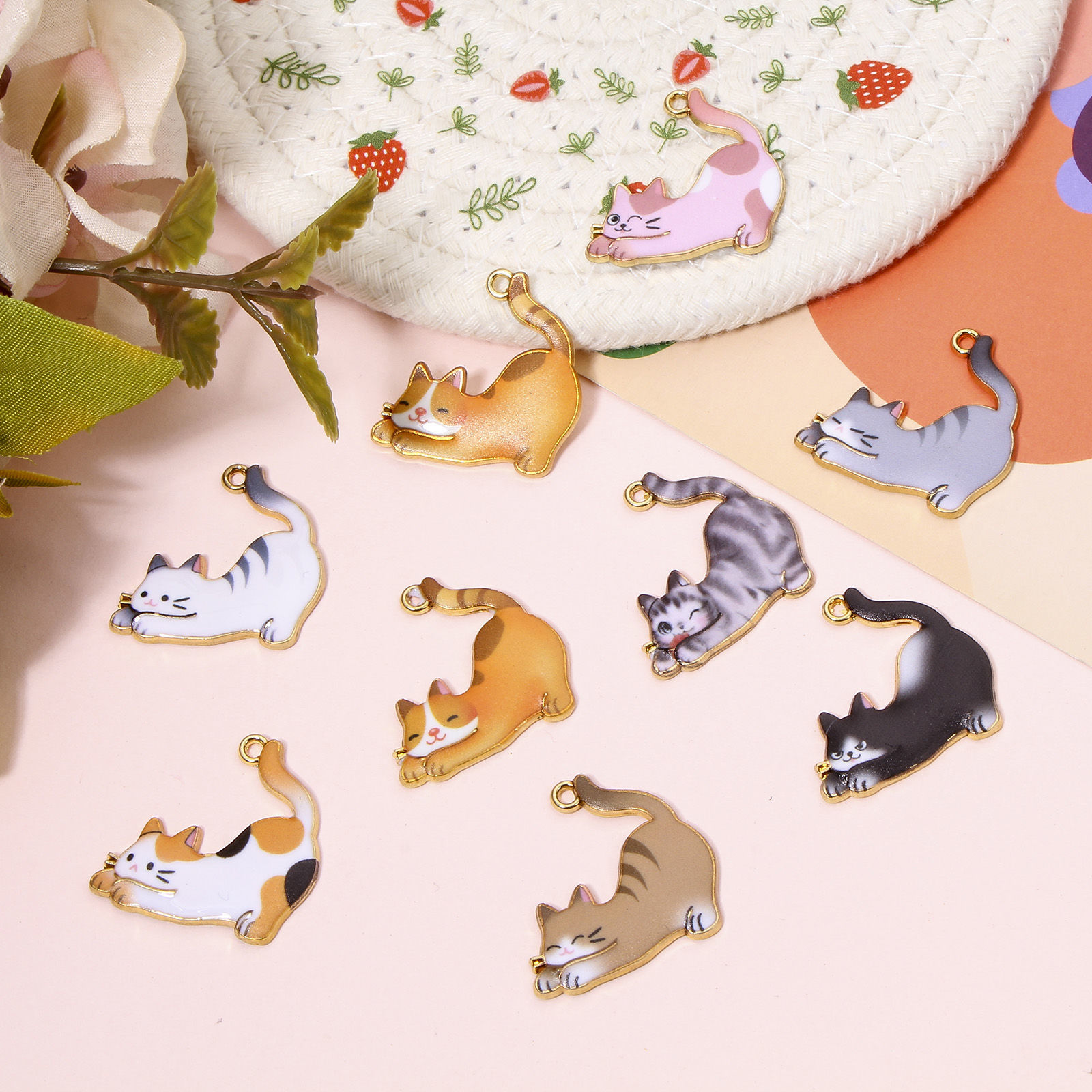 Picture of Zinc Based Alloy Charms Gold Plated Multicolor Cat Animal Animal Enamel 26mm x 25mm