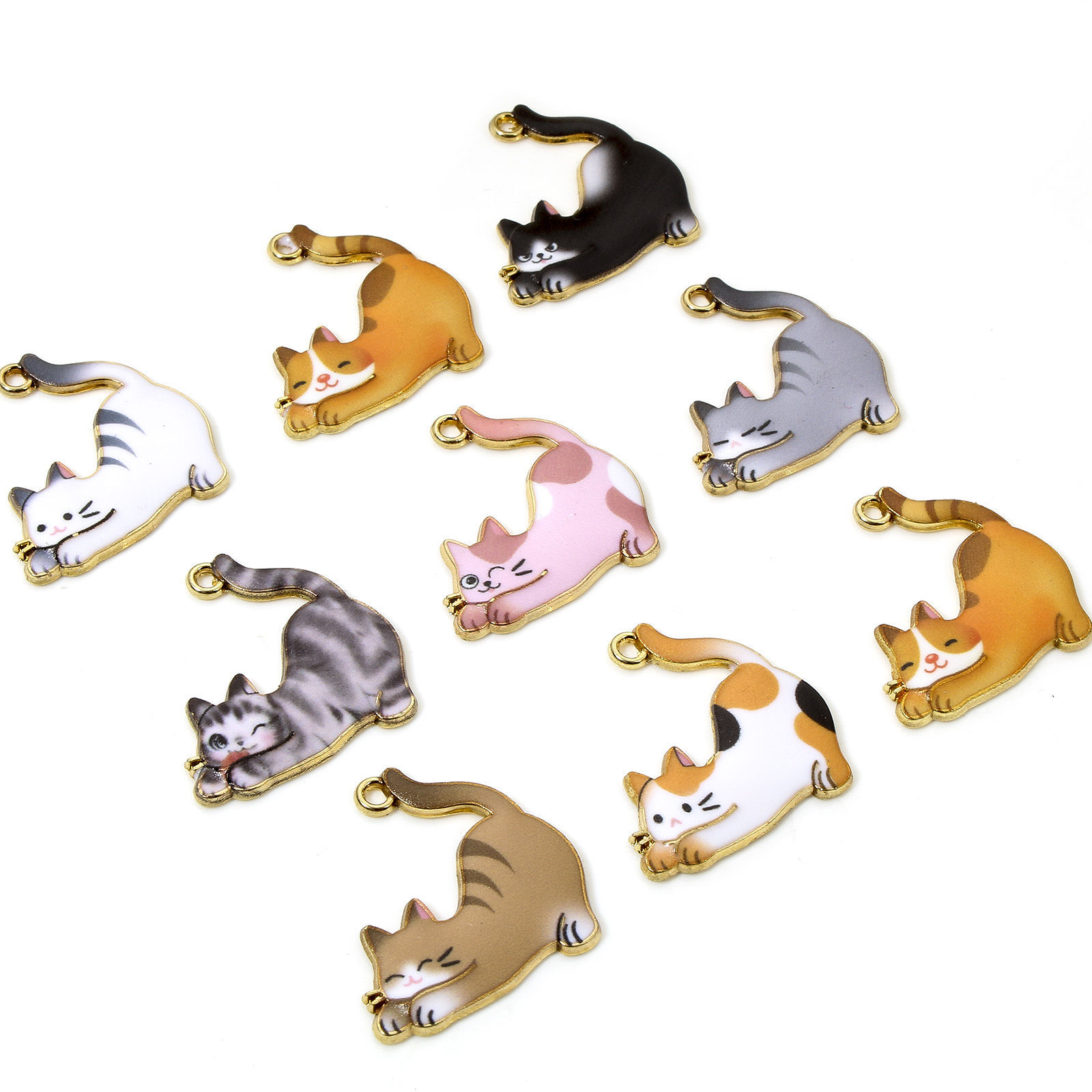 Picture of Zinc Based Alloy Charms Gold Plated Multicolor Cat Animal Animal Enamel 26mm x 25mm