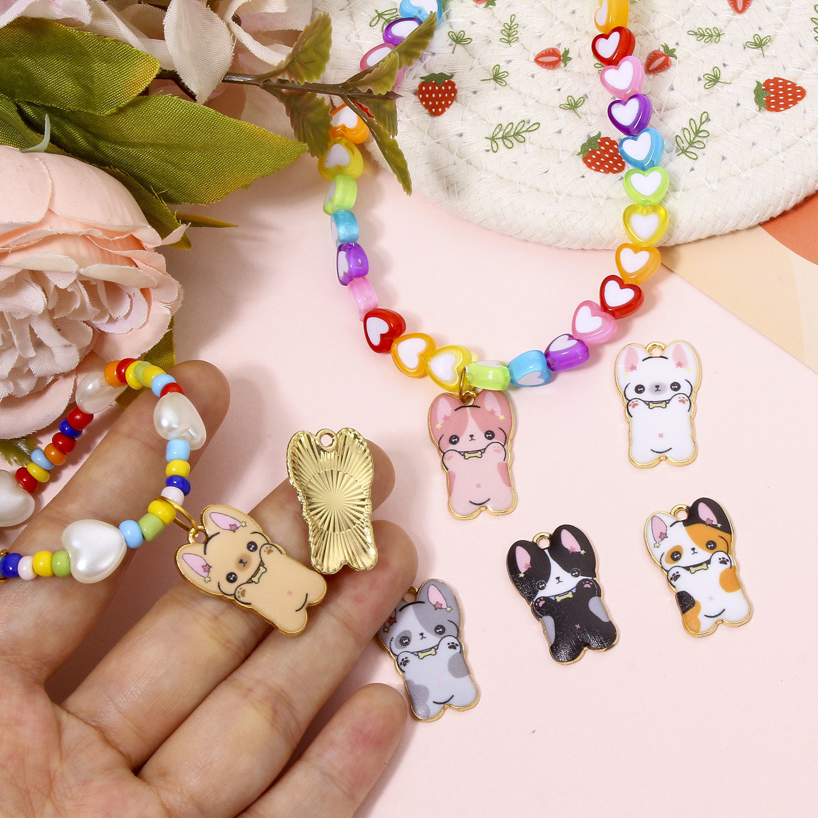 Bild von 10 Stück Zinklegierung Charms Vergoldet Bunt Hund Tier Emaille 25mm x 16mm