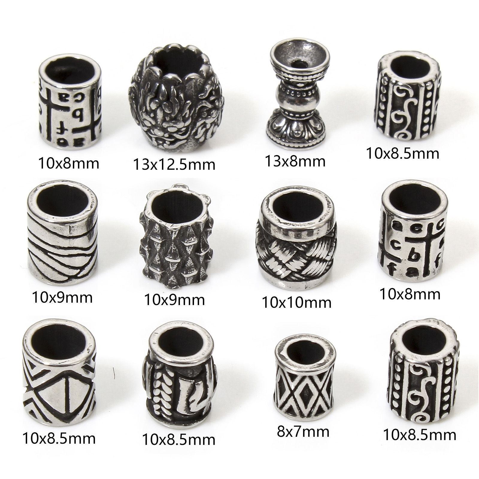 Picture of 304 Stainless Steel Beads For DIY Jewelry Making Antique Silver Color Texture