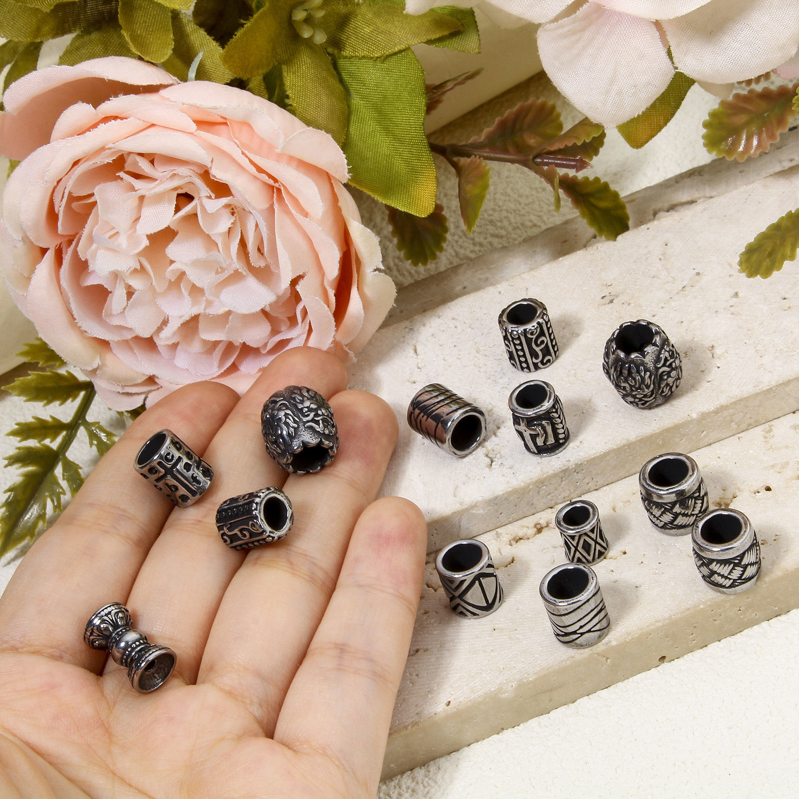 Picture of 304 Stainless Steel Beads For DIY Jewelry Making Antique Silver Color Texture