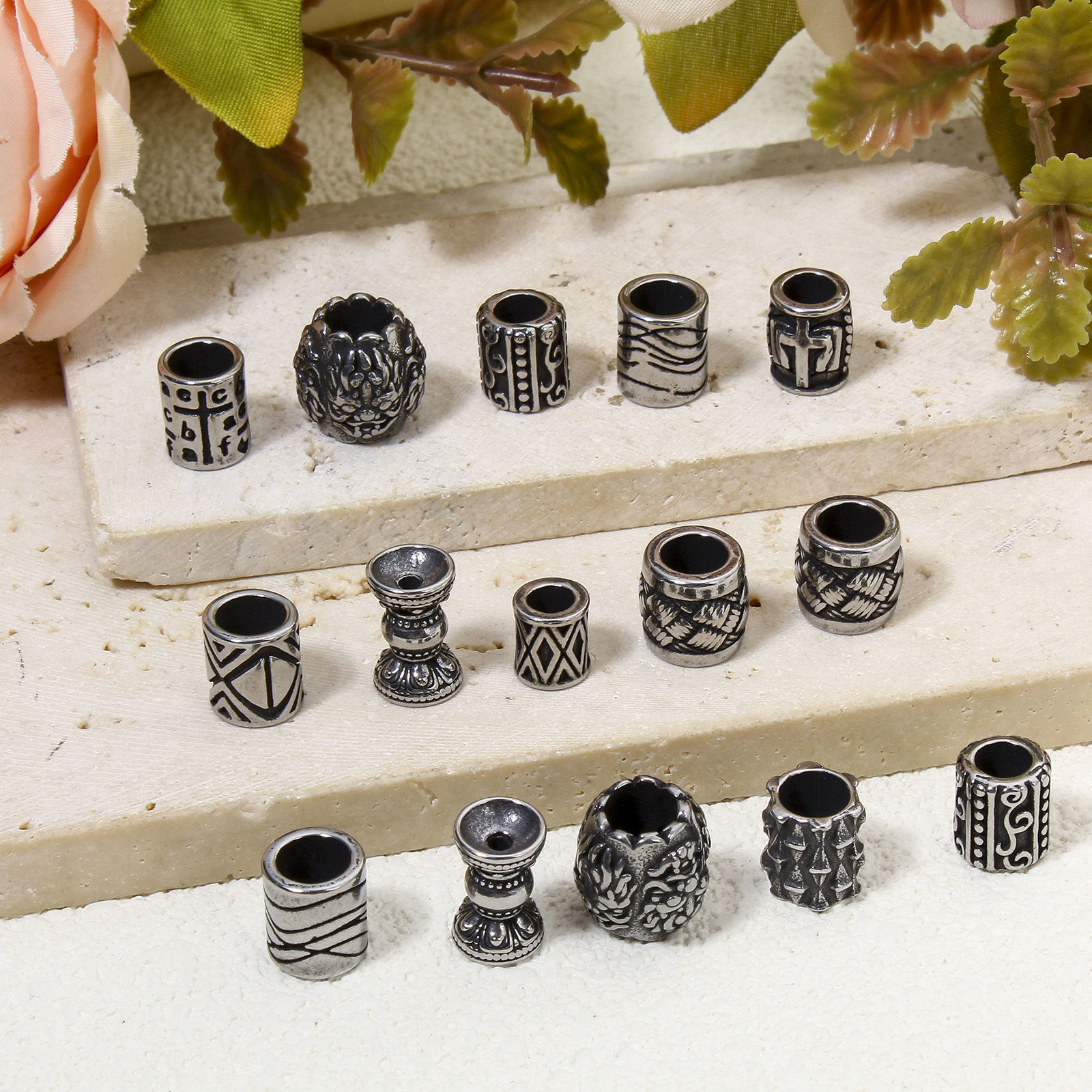 Picture of 304 Stainless Steel Beads For DIY Jewelry Making Antique Silver Color Texture