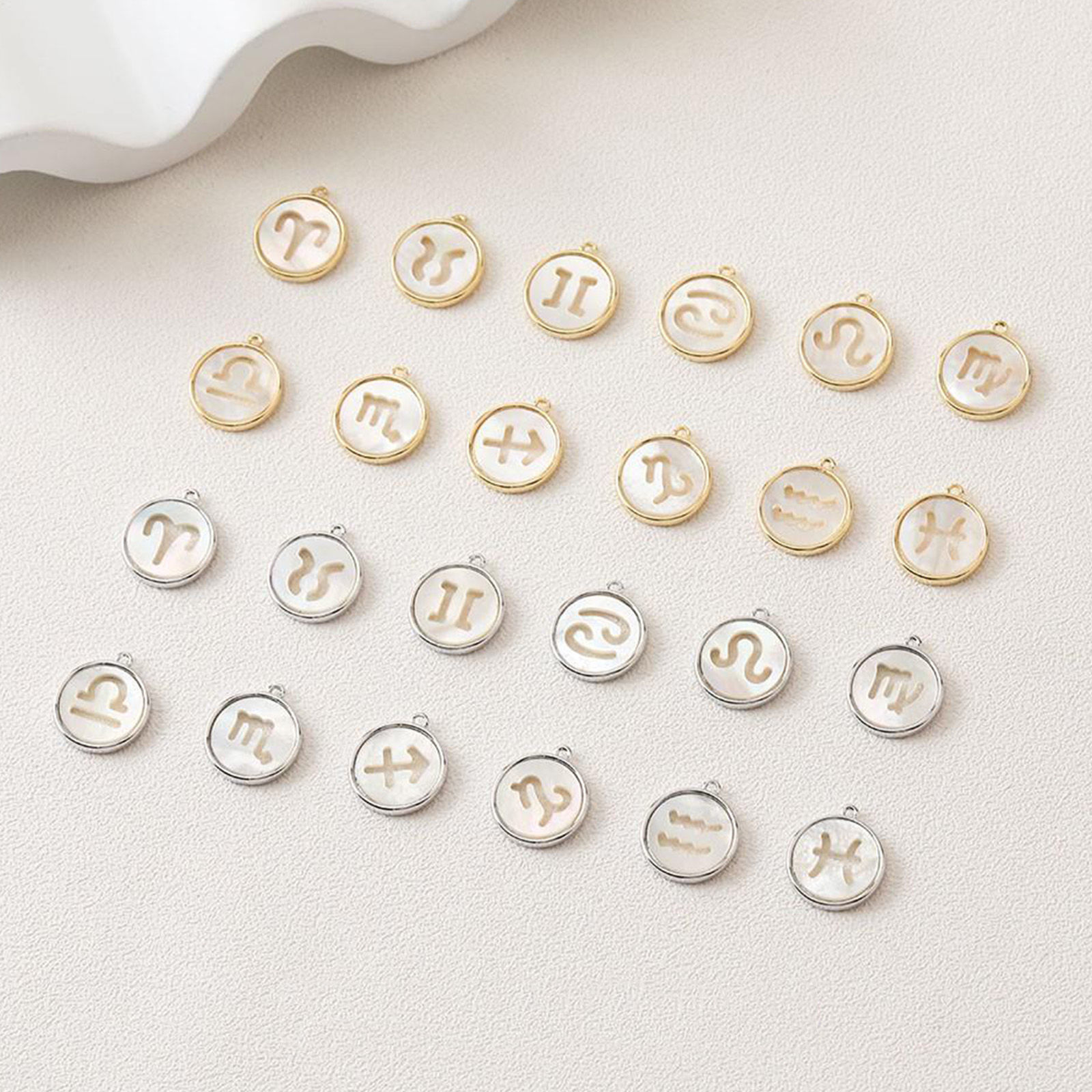 Picture of Shell & Brass Charms Multicolor Zodiac Constellation Hollow 18mm x 15mm