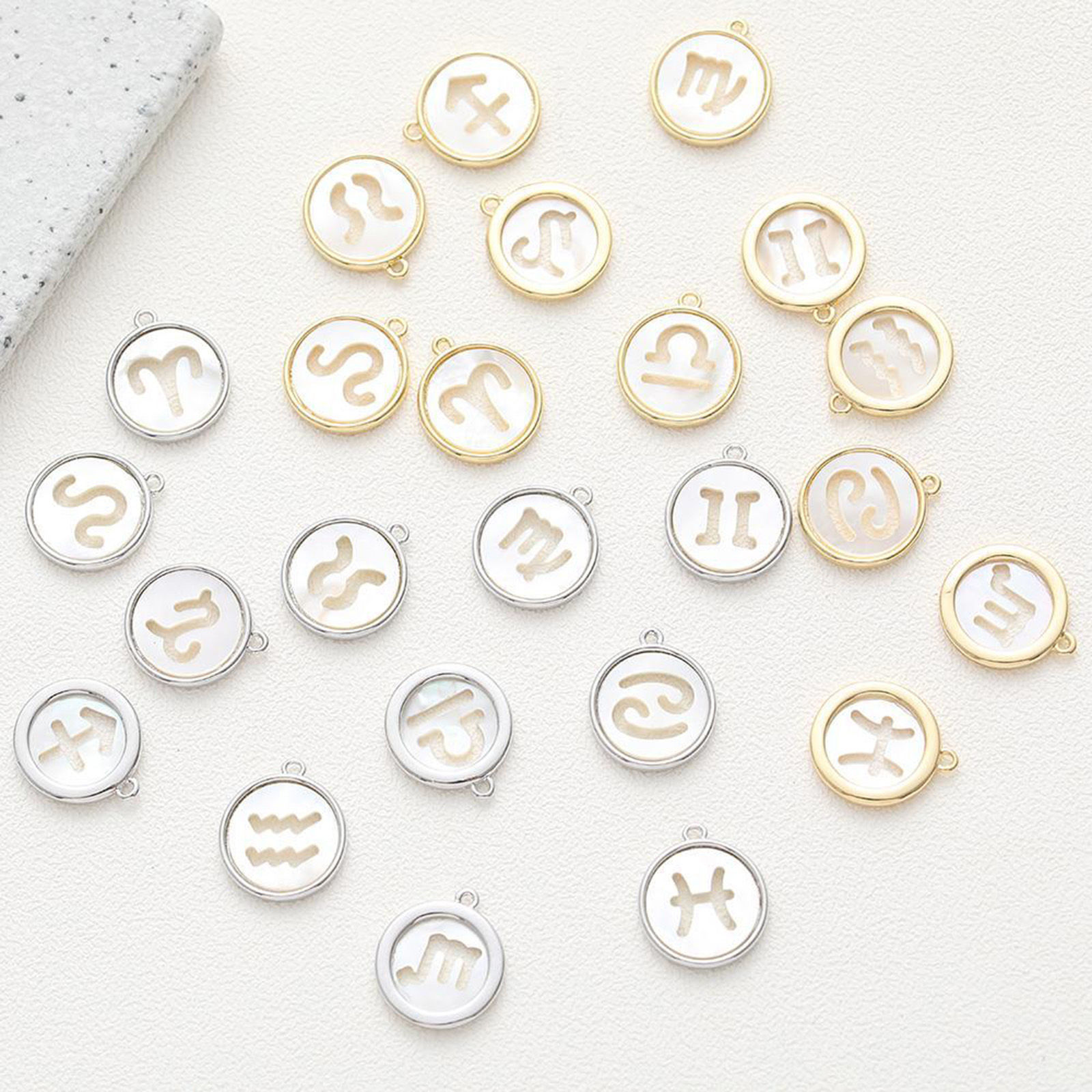 Picture of Shell & Brass Charms Multicolor Zodiac Constellation Hollow 18mm x 15mm