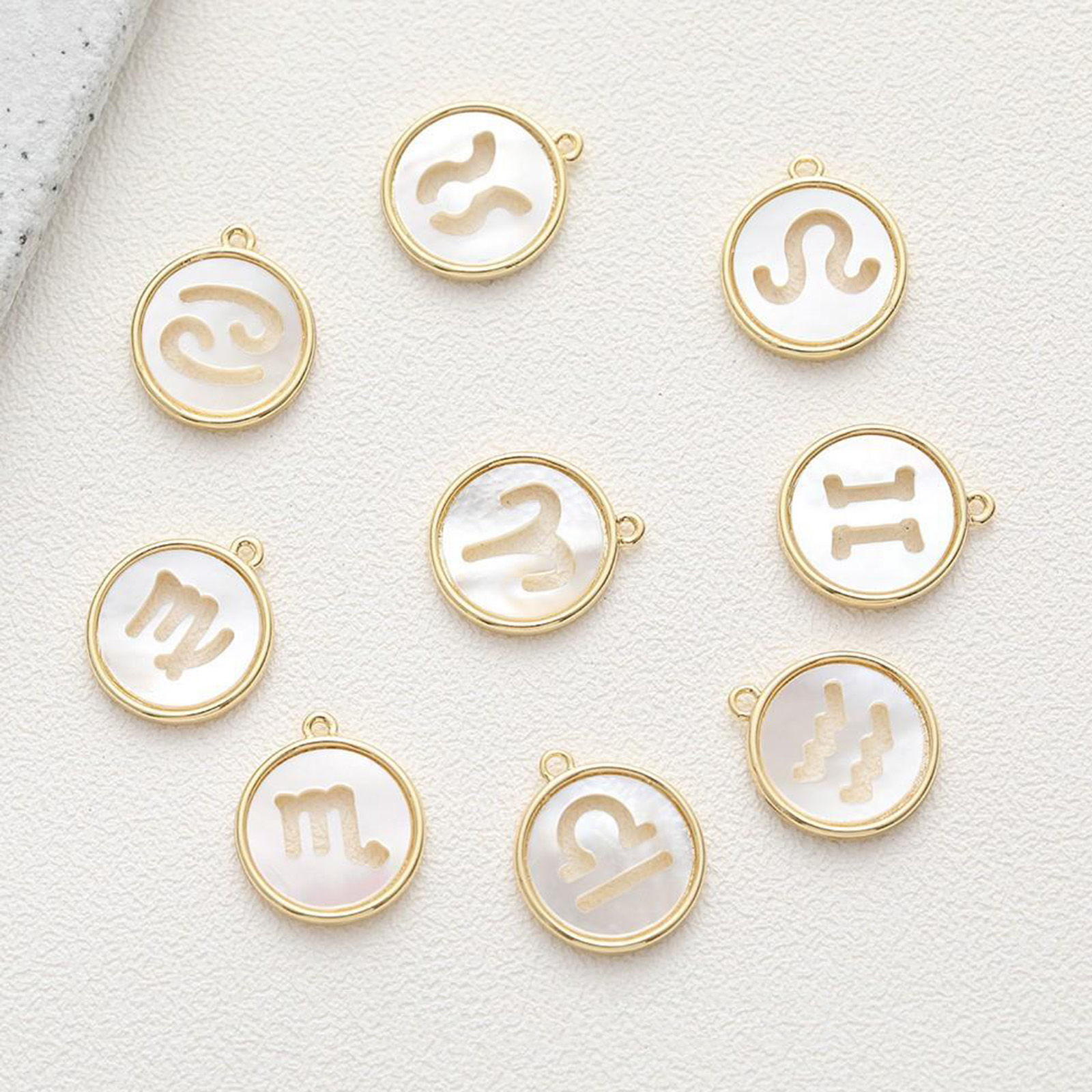 Picture of Shell & Brass Charms Multicolor Zodiac Constellation Hollow 18mm x 15mm