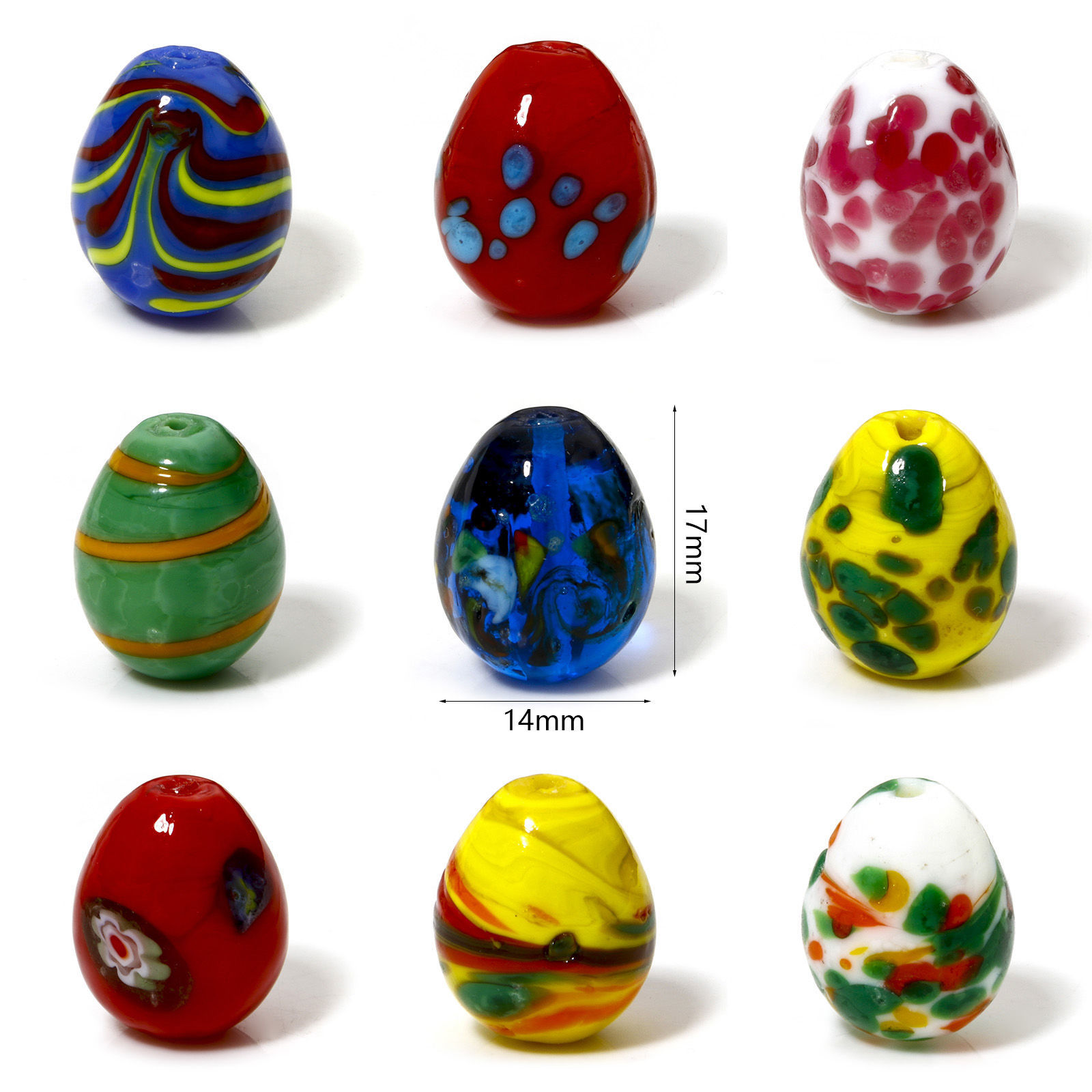 Picture of Lampwork Glass Beads For DIY Jewelry Making Oval Multicolor Spot About 17mm x 14mm, Hole: Approx 1.2mm
