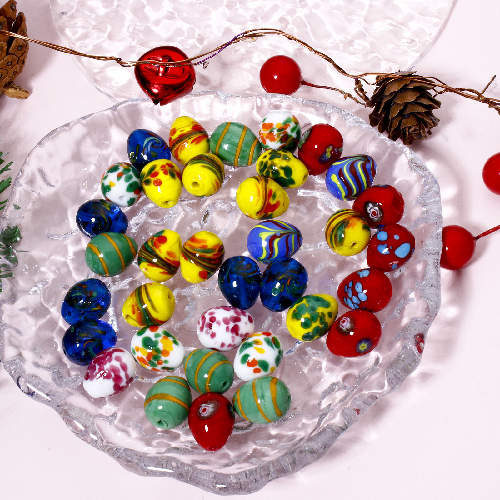 Picture of Lampwork Glass Beads For DIY Jewelry Making Oval Multicolor Spot About 17mm x 14mm, Hole: Approx 1.2mm