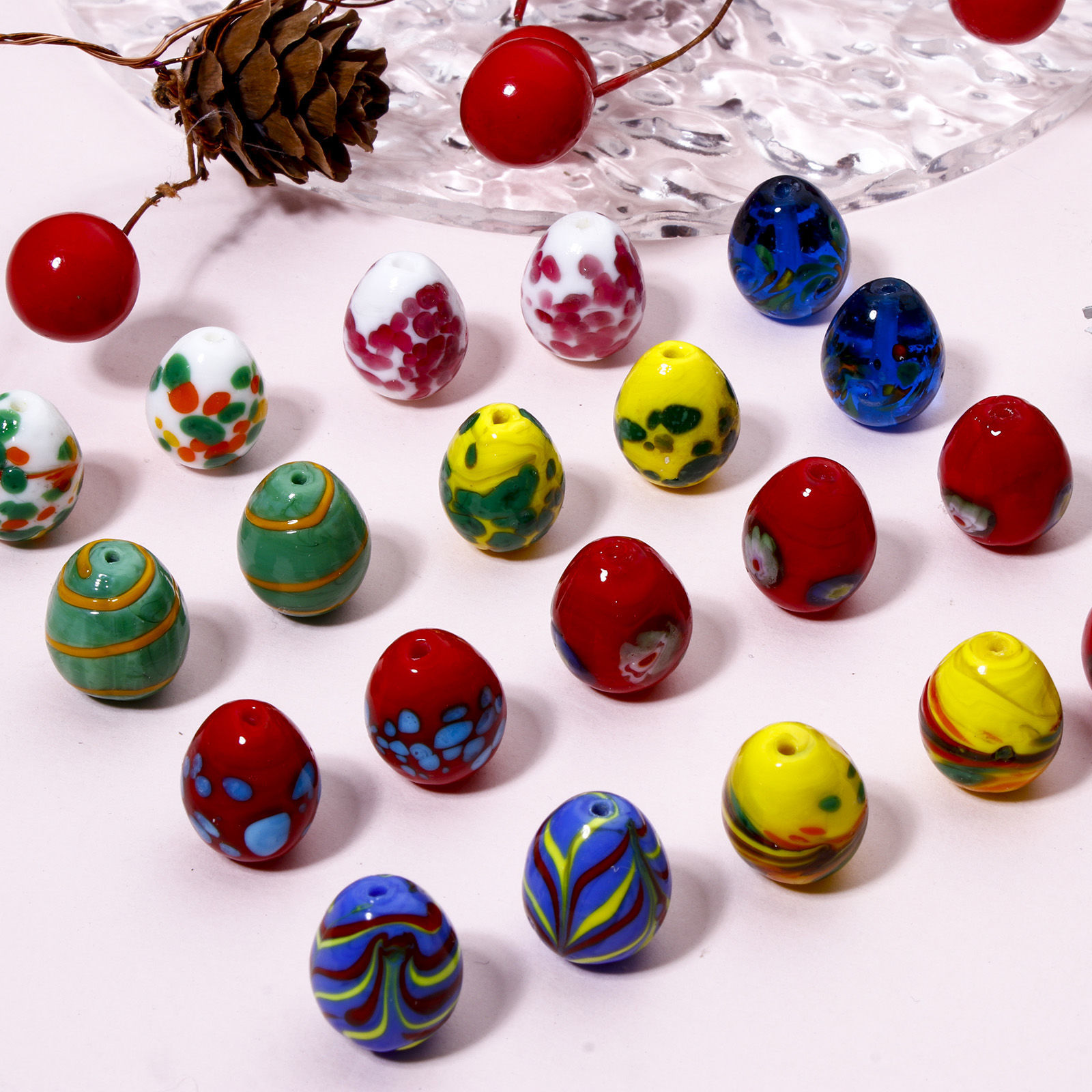 Picture of Lampwork Glass Beads For DIY Jewelry Making Oval Multicolor Spot About 17mm x 14mm, Hole: Approx 1.2mm