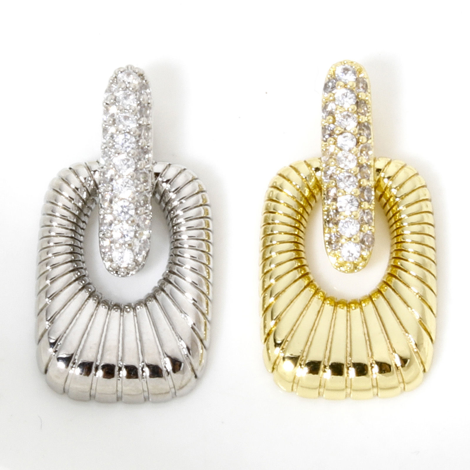 Изображение 1 ШТ Латунь Геометрический Подвески Прямоугольник Разноцветный С Полосами ажурная резьба Прозрачный Искусственный Циркон 24мм x 13мм