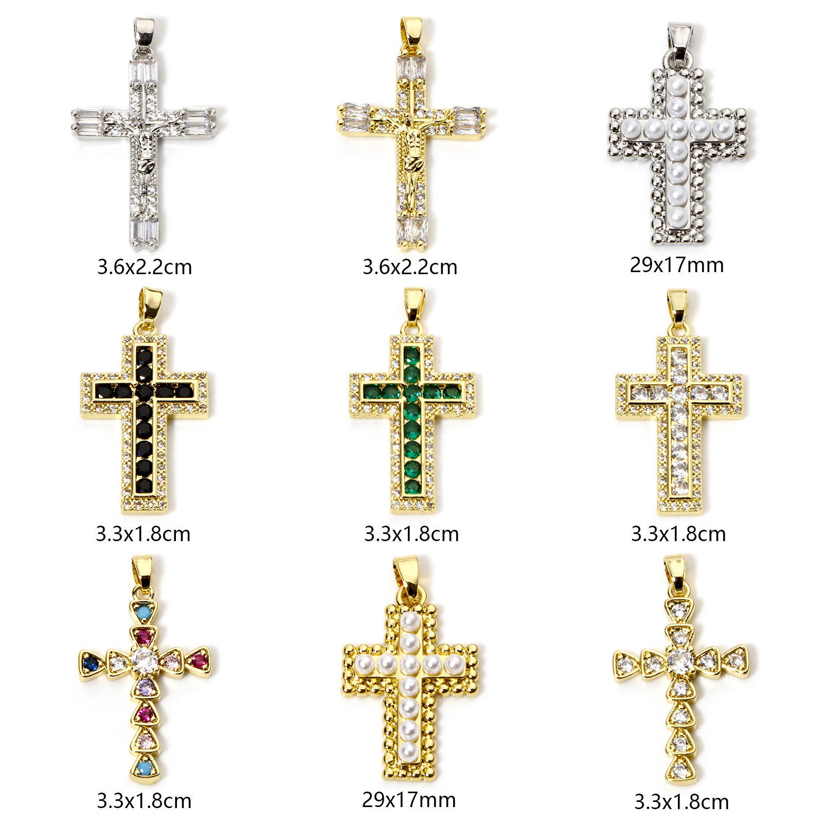 Picture of Brass Religious Pendants 18K Gold Plated Cross Micro Pave Multicolor Rhinestone