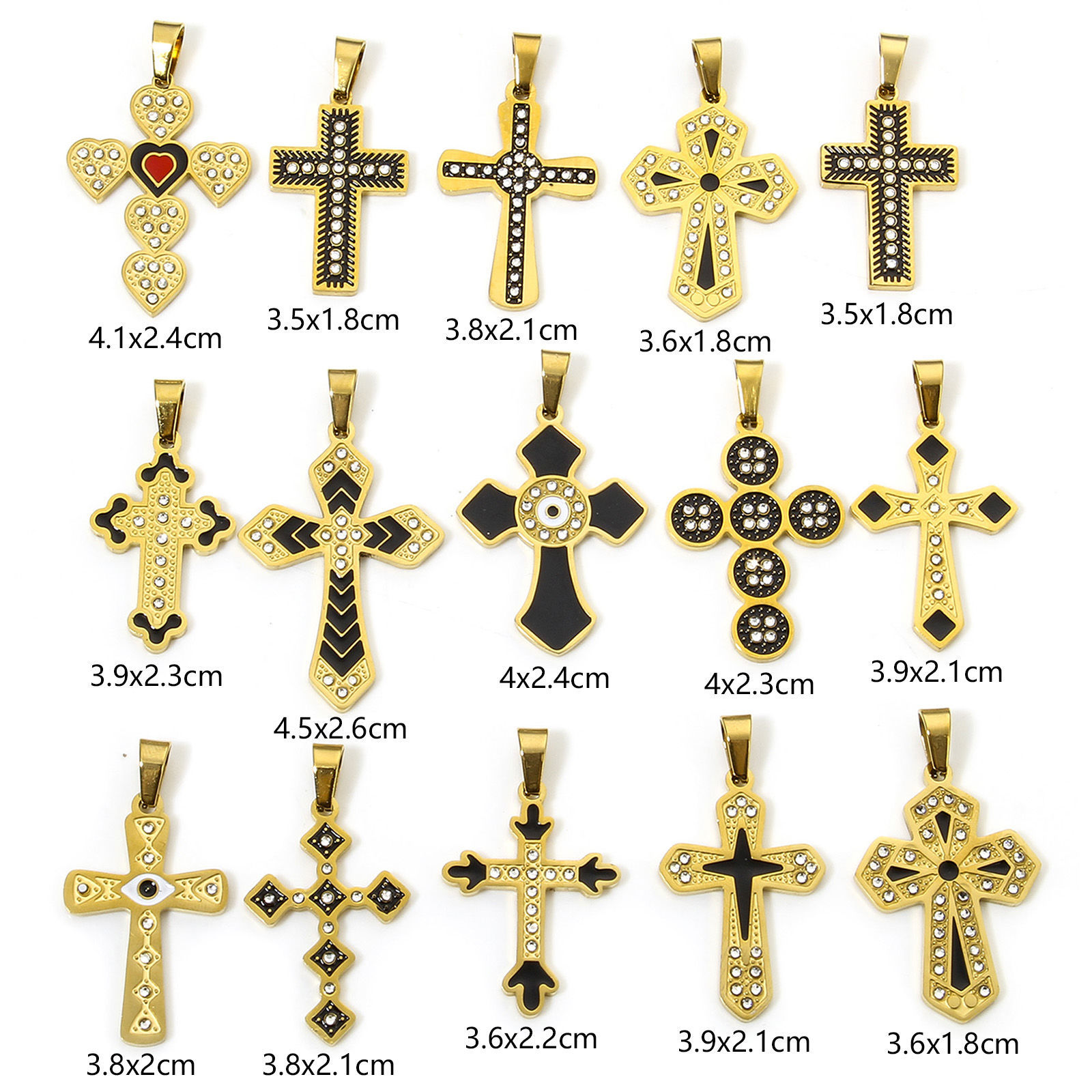 Picture of Vacuum Plating 304 Stainless Steel Religious Pendants Gold Plated Multicolor Cross Enamel Clear Rhinestone
