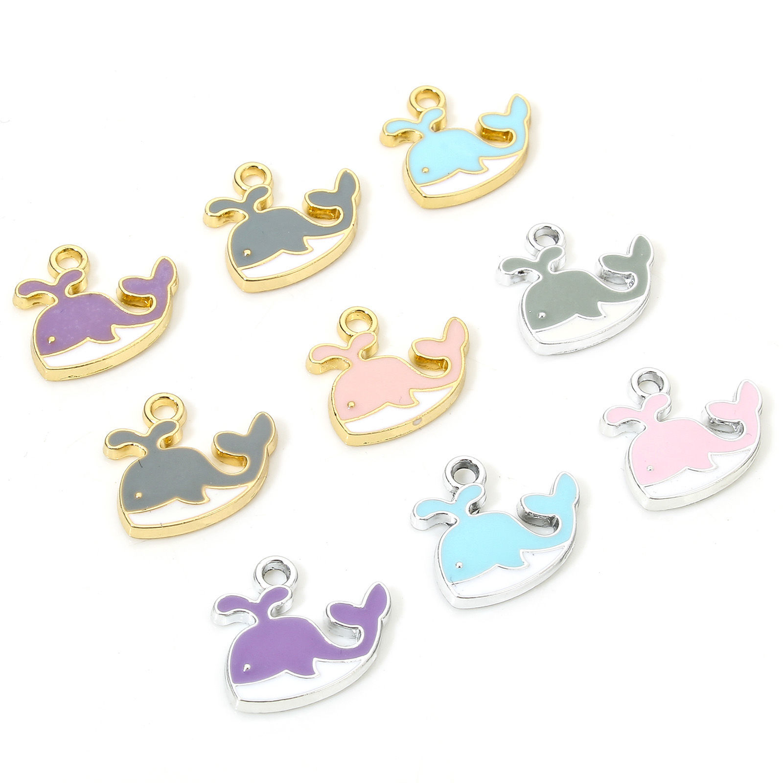 Bild von 10 Stück Zinklegierung Ozean Schmuck Charms Bunt Wal Emaille 16mm x 14mm