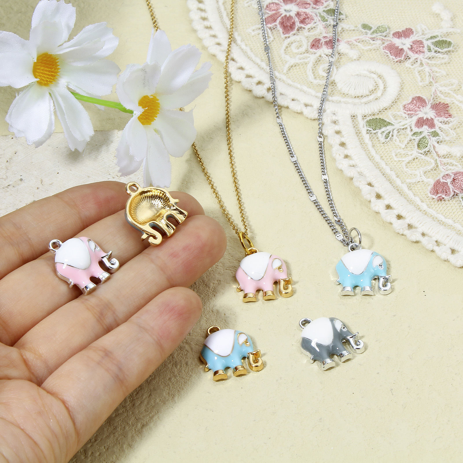 Picture of Zinc Based Alloy Charms Multicolor Elephant Animal Enamel 17mm x 15mm