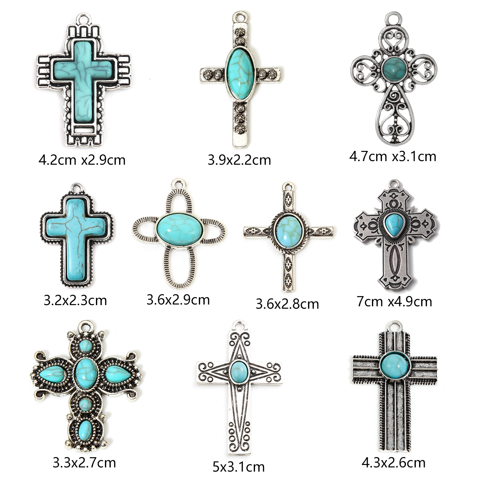 Imagen de 5 Unidades Zamak Bohemia Colgantes Plata Antigua Cruz Con Resina Cabochons Imitación Turquesa