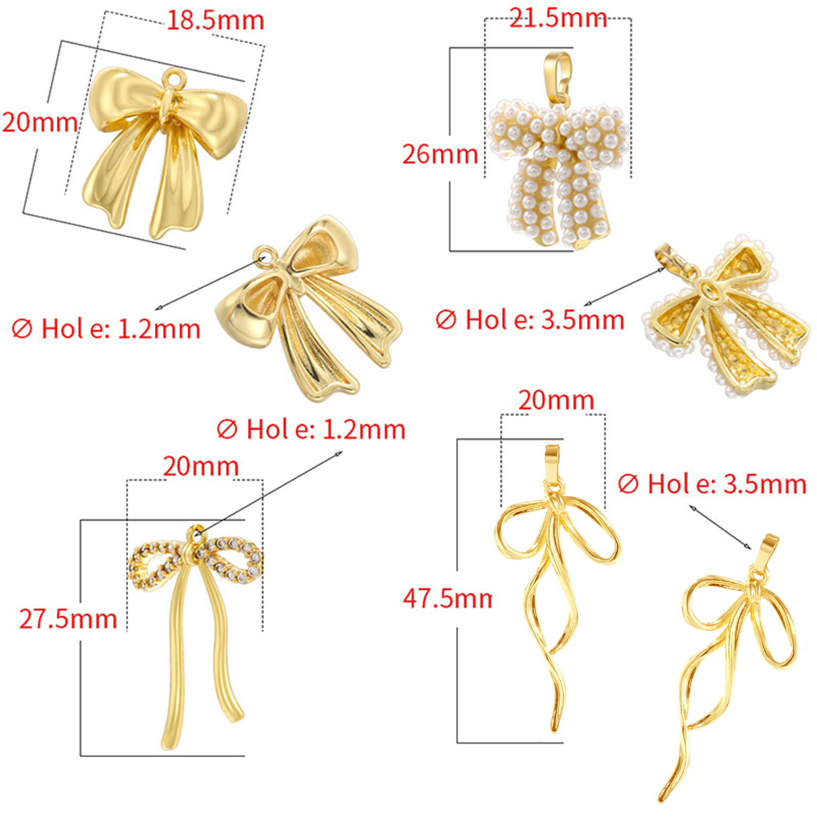 1 個 真鍮 服 チャーム ペンダント リボン 多色 3D の画像