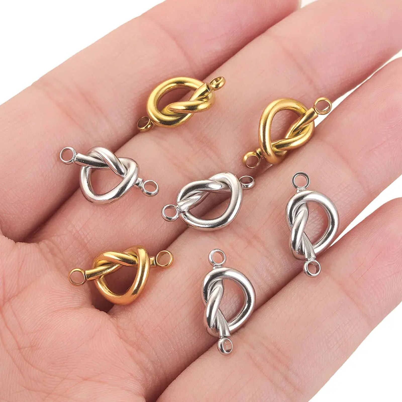 Picture of 304 Stainless Steel Connectors Charms Pendants Love Knot 17mm x 9mm
