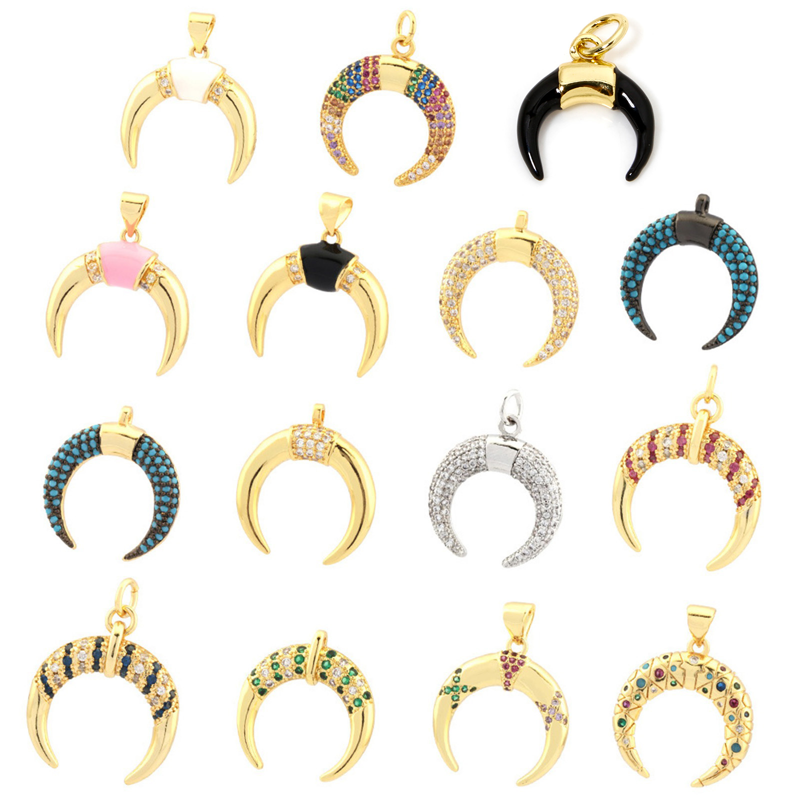 Picture of Brass Galaxy Charm Pendant 18K Gold Plated Crescent Moon Double Horn