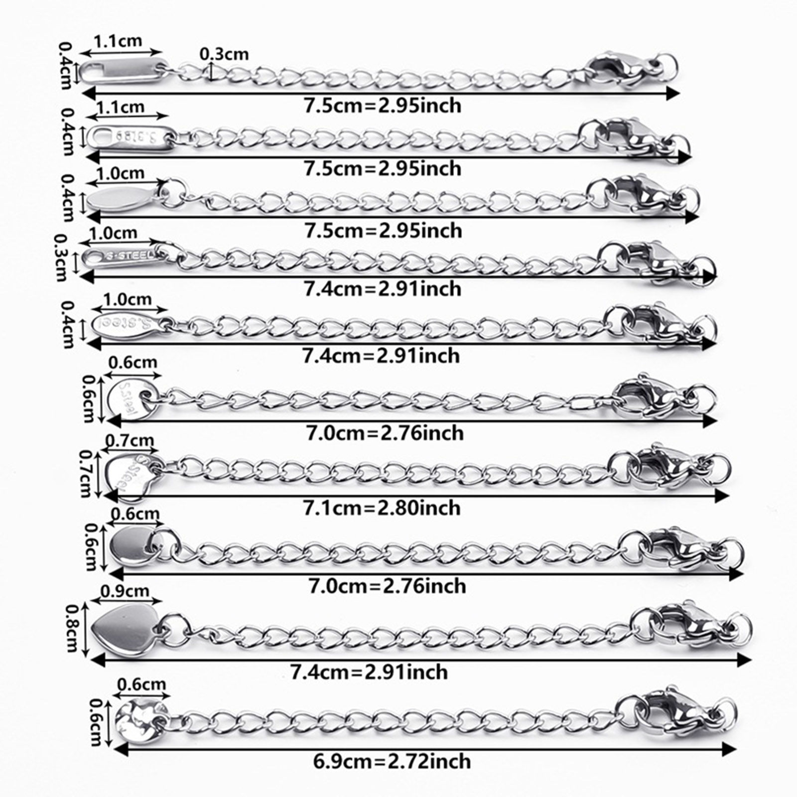 Image de 5 Pièces Chaînes d'Extension pour Collier Bracelet en 304 Acier Inoxydable avec Fermoir Mousqueton